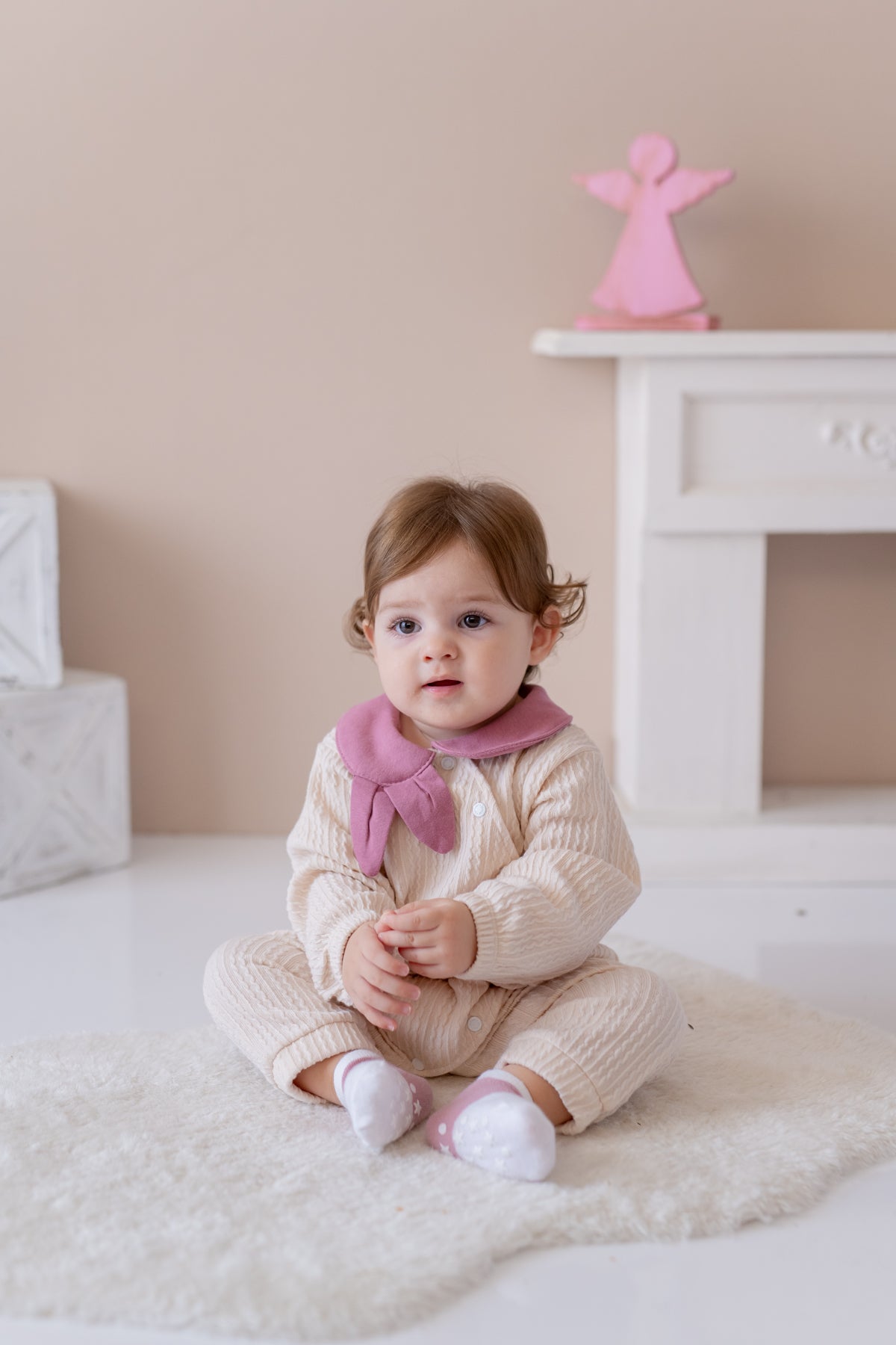 Kız Bebek Bebe Yaka Örme Tulum
