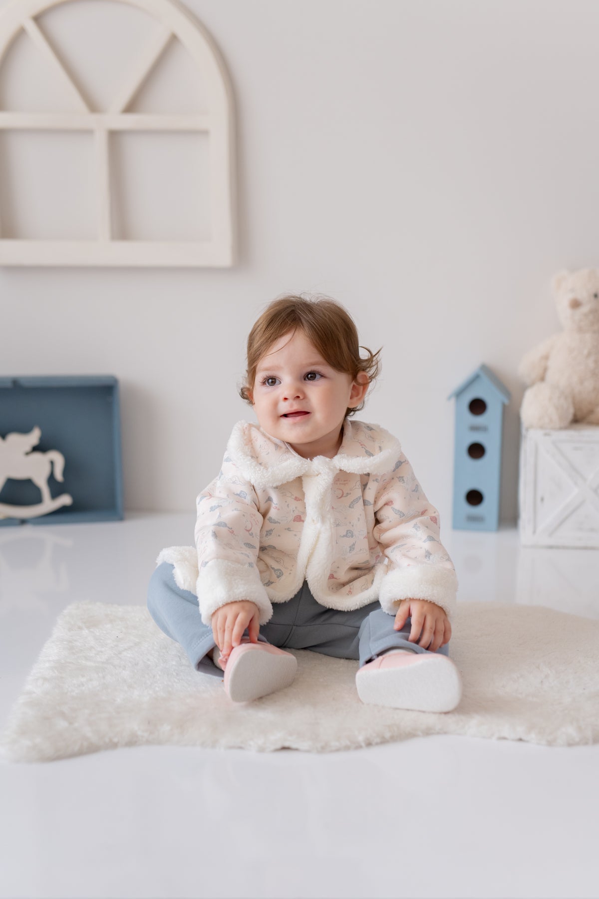 Kız Bebek Peluş Detaylı Üçlü Takım