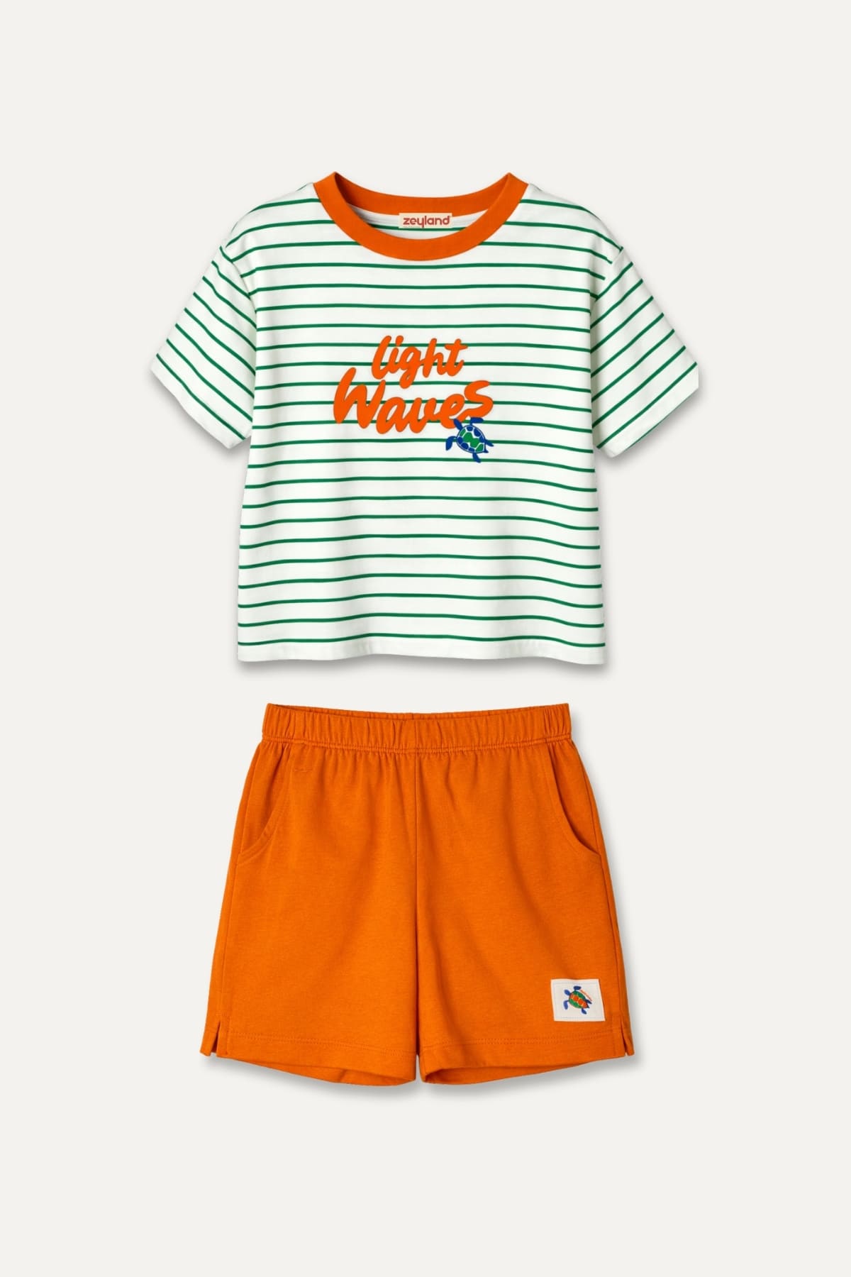 Kız Çocuk Çizgili T-shirt ve Şort Takım