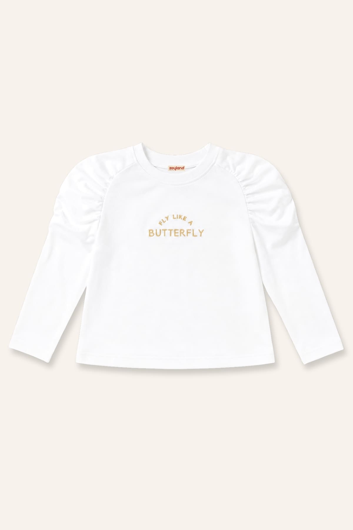 Kız Çocuk Nakış Detaylı Kolu Büzgülü Reglan T-Shirt