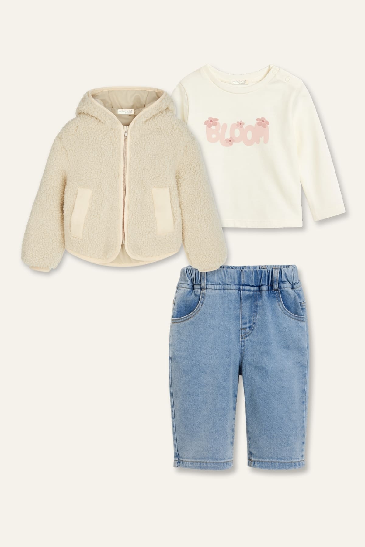 Kız Bebek Peluş Montlu 3 lü Takım