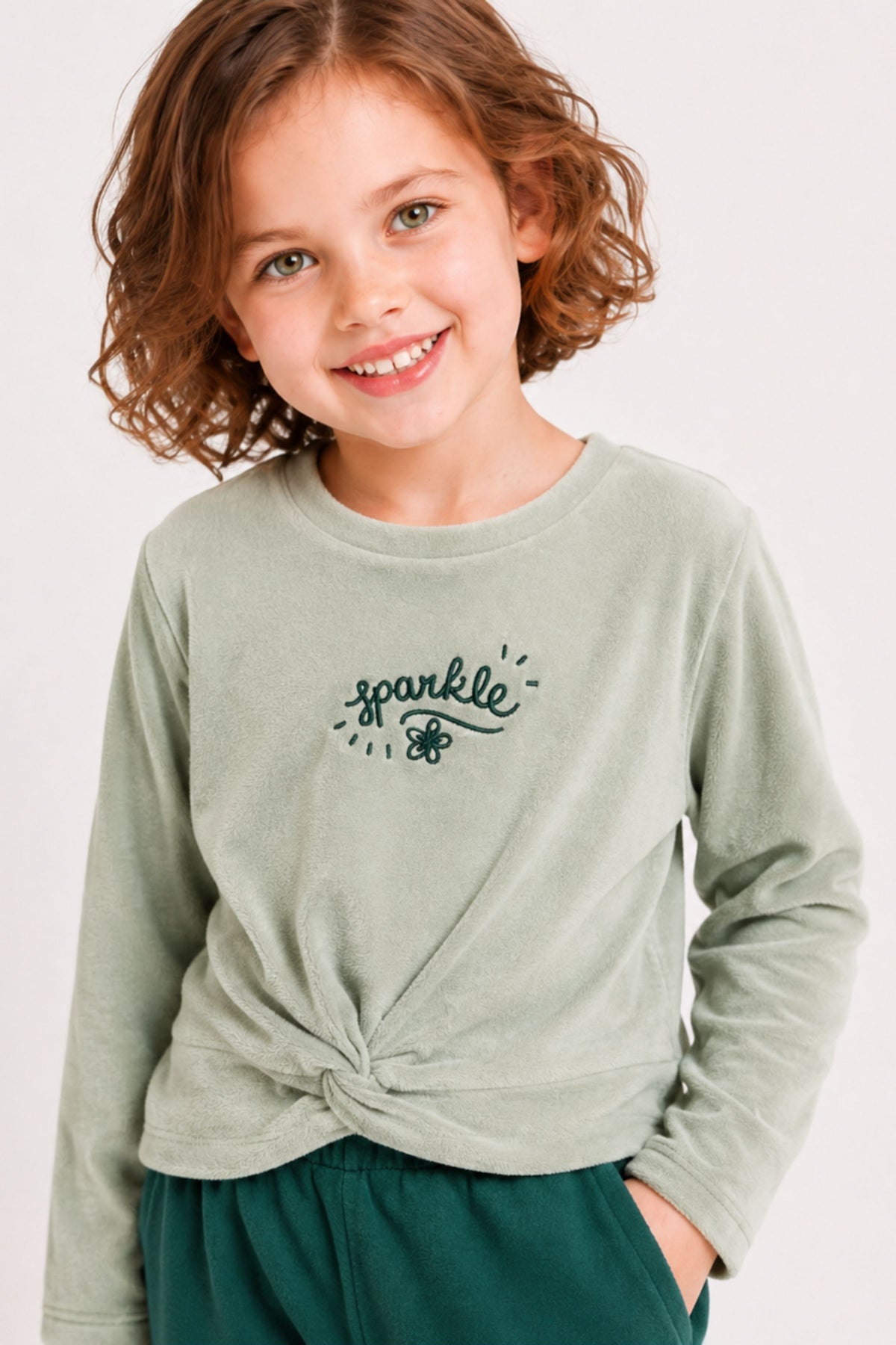 Önden Bağlamalı Kız Çocuk Sweatshirt ve Alt Pantolon