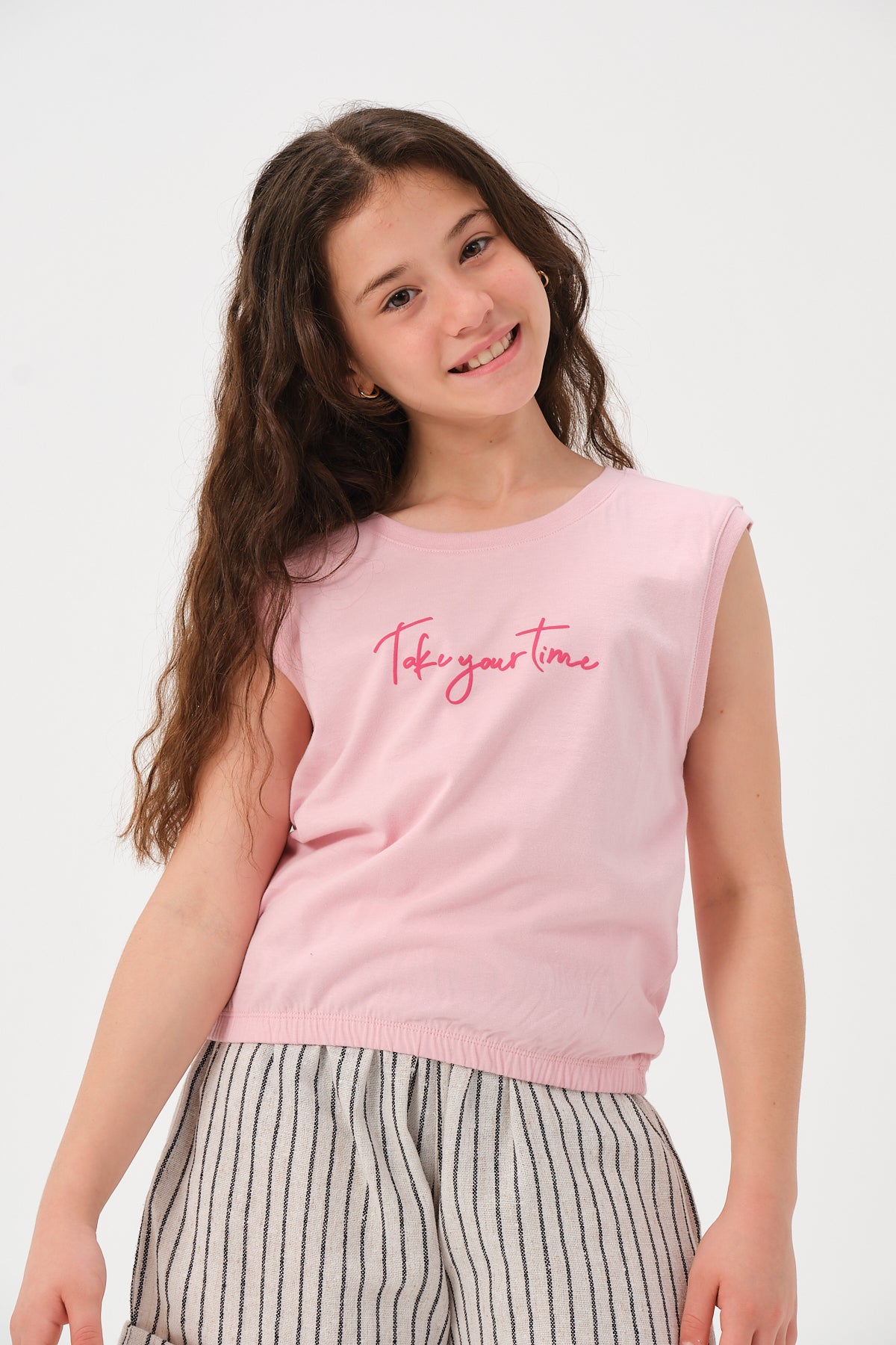 GENC KIZ COCUK BASKILI KOLSUZ T-SHIRT
