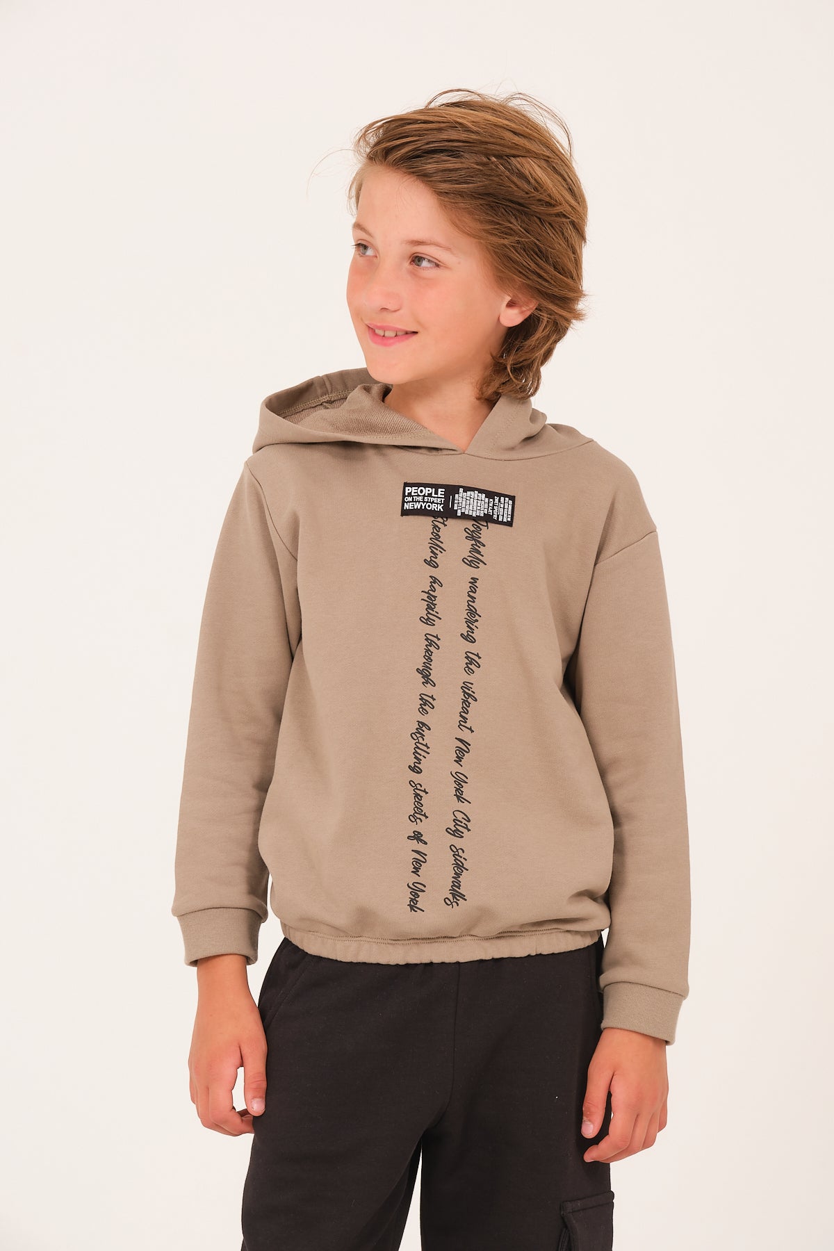 Kiz Erkek Çocuk Yazi Baski Detayli Kapüsonlu Sweatshirt