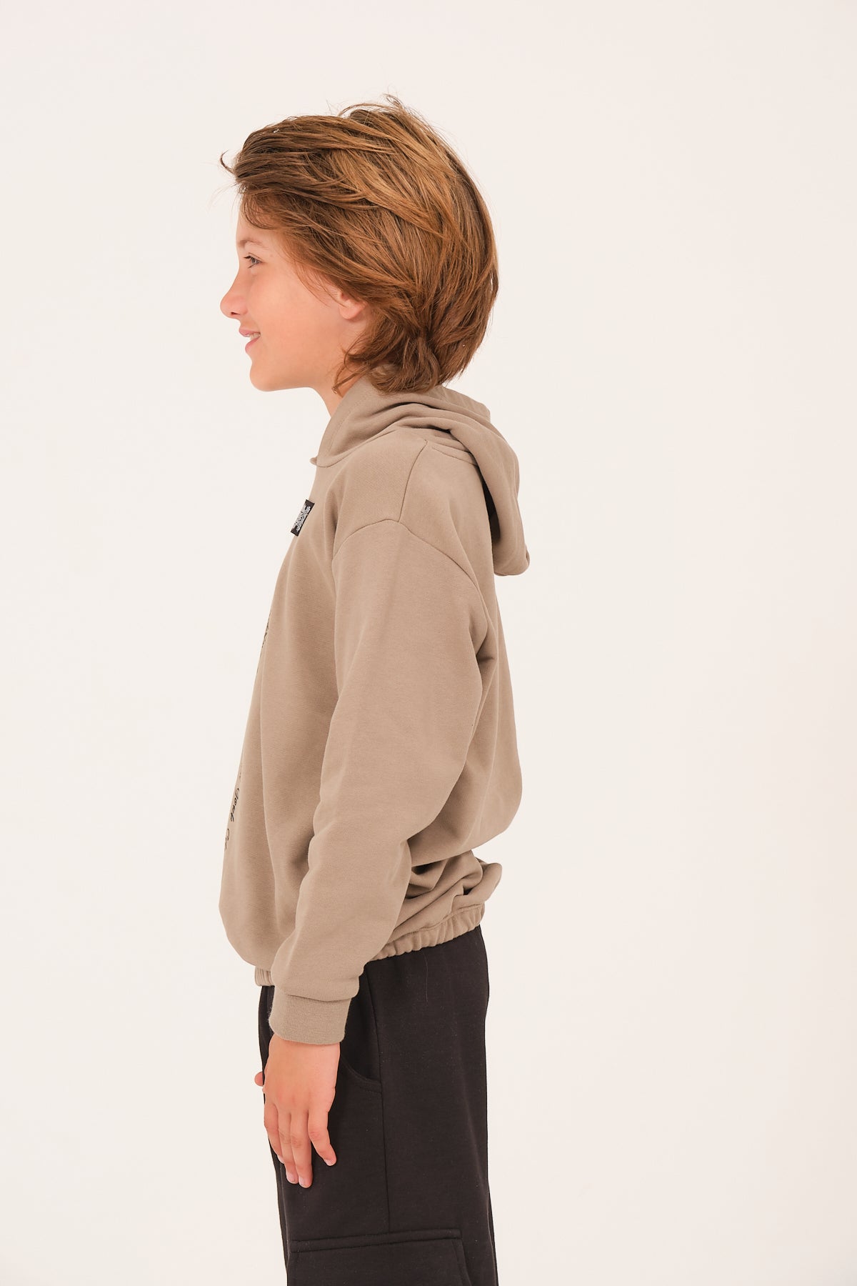 Kiz Erkek Çocuk Yazi Baski Detayli Kapüsonlu Sweatshirt