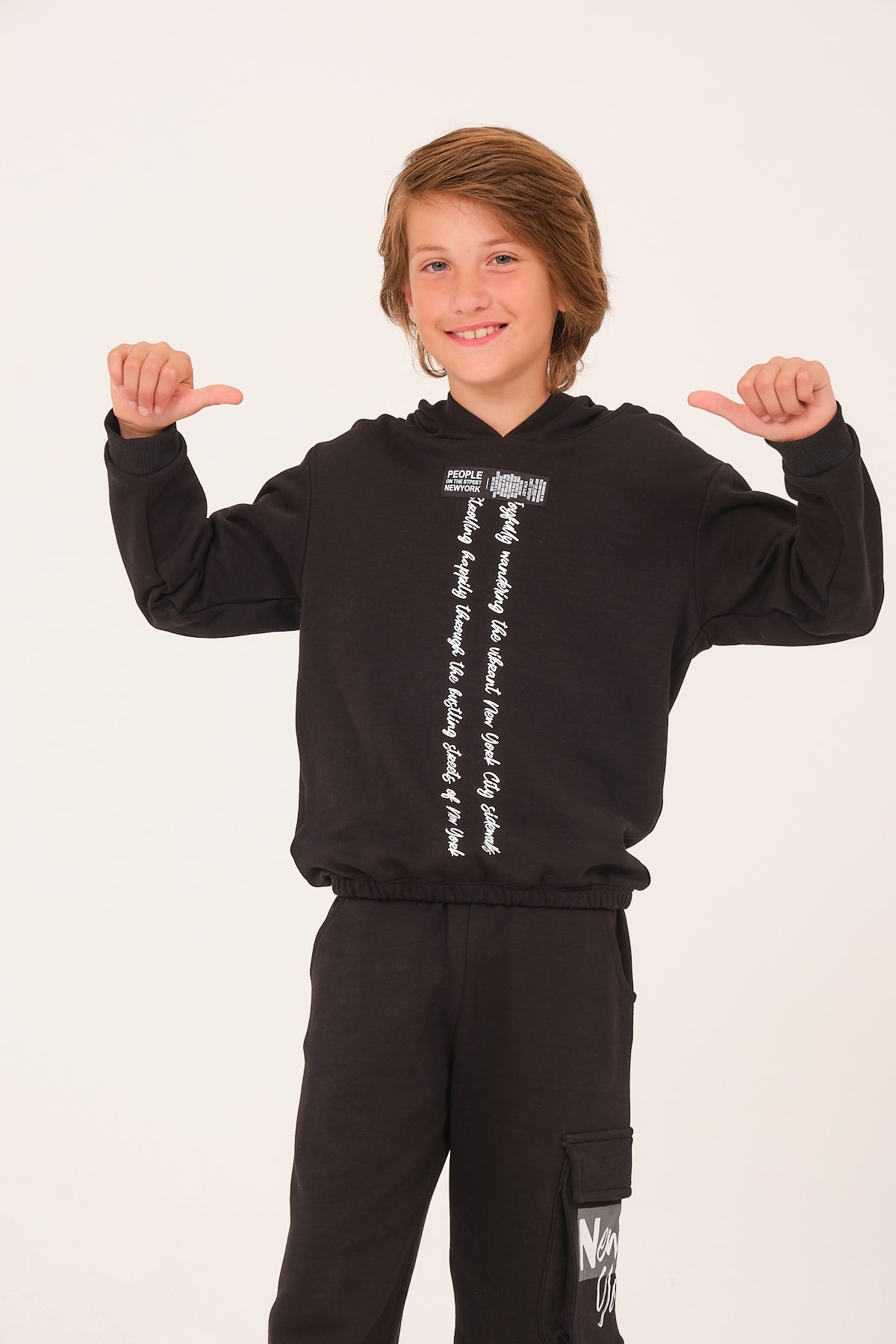 Kiz Erkek Çocuk Yazi Baski Detayli Kapüsonlu Sweatshirt