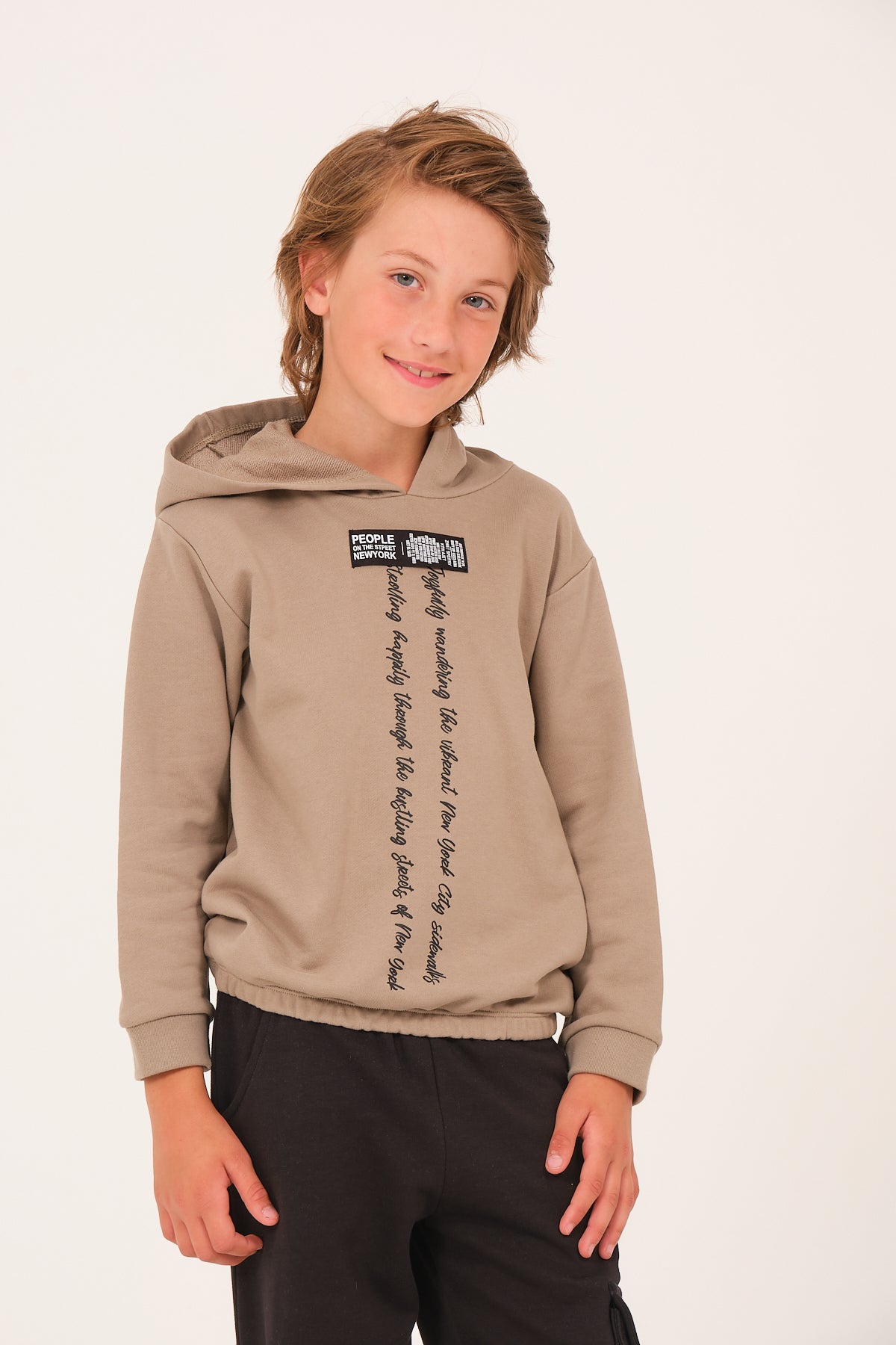 Kiz Erkek Çocuk Yazi Baski Detayli Kapüsonlu Sweatshirt