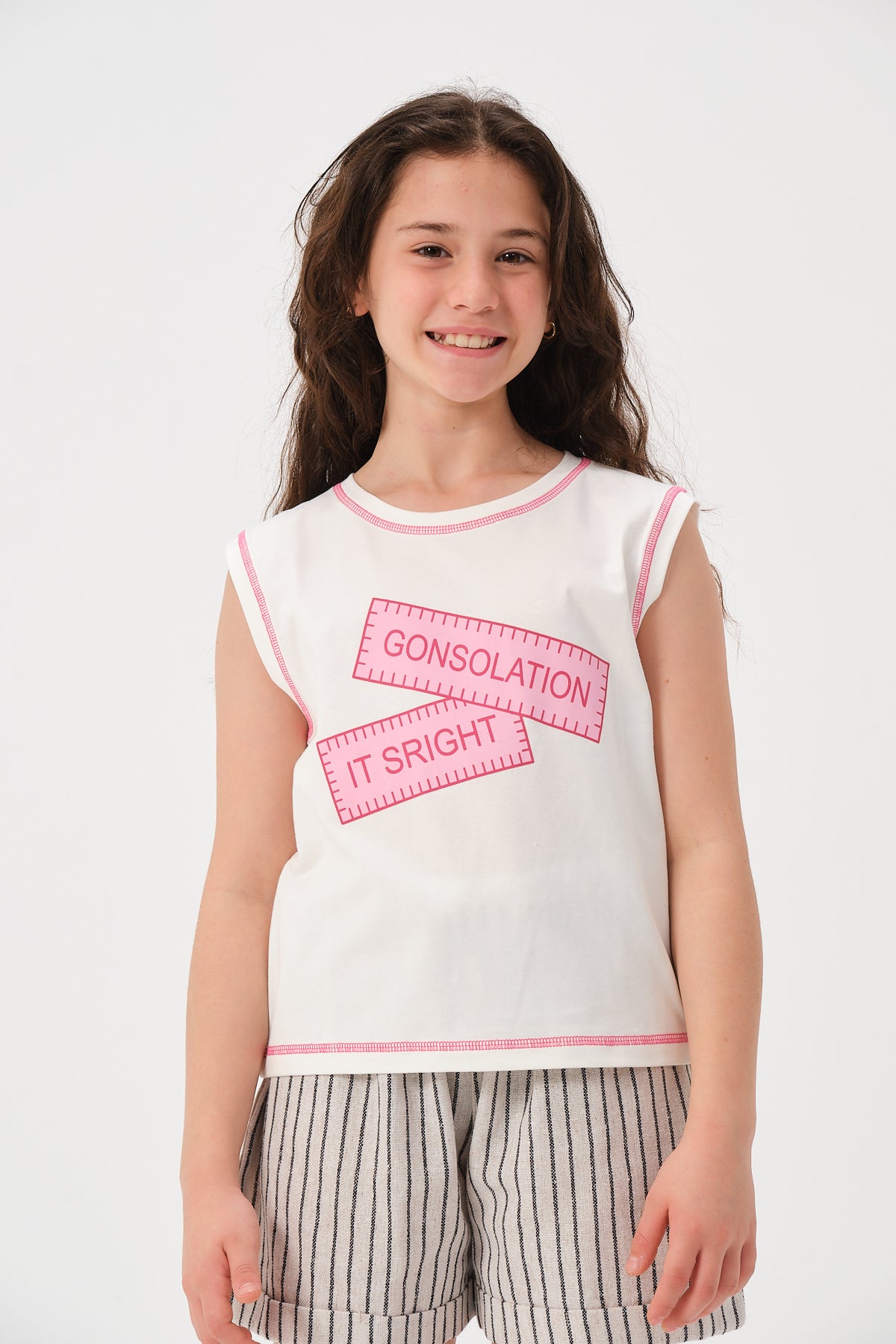 GENC KIZ COCUK BASKILI KOLSUZ T-SHIRT