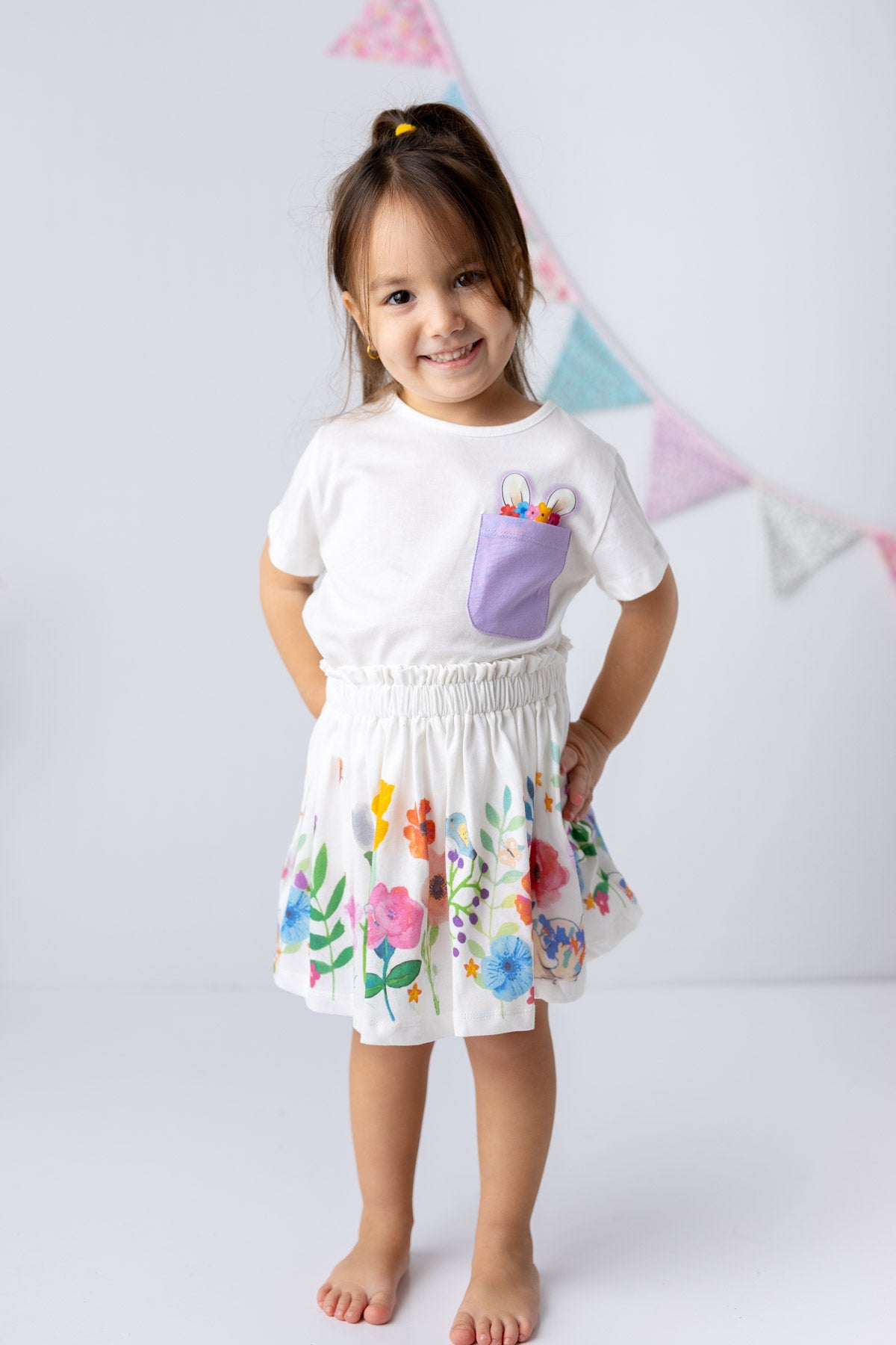 Kiz Bebek Tavsan Kulakli Cepli T-shirt