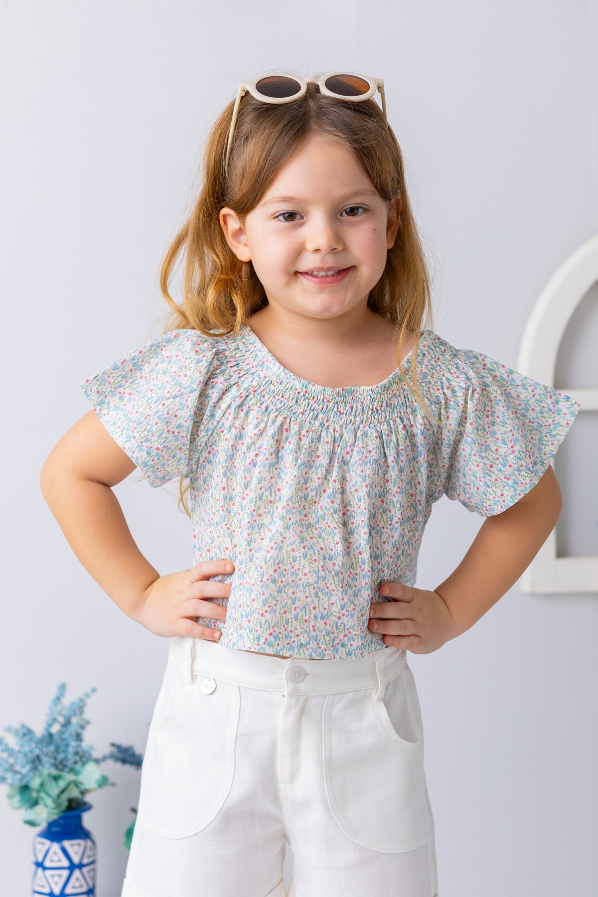 Kız Çocuk Çiçek Desenli Crop Bluz