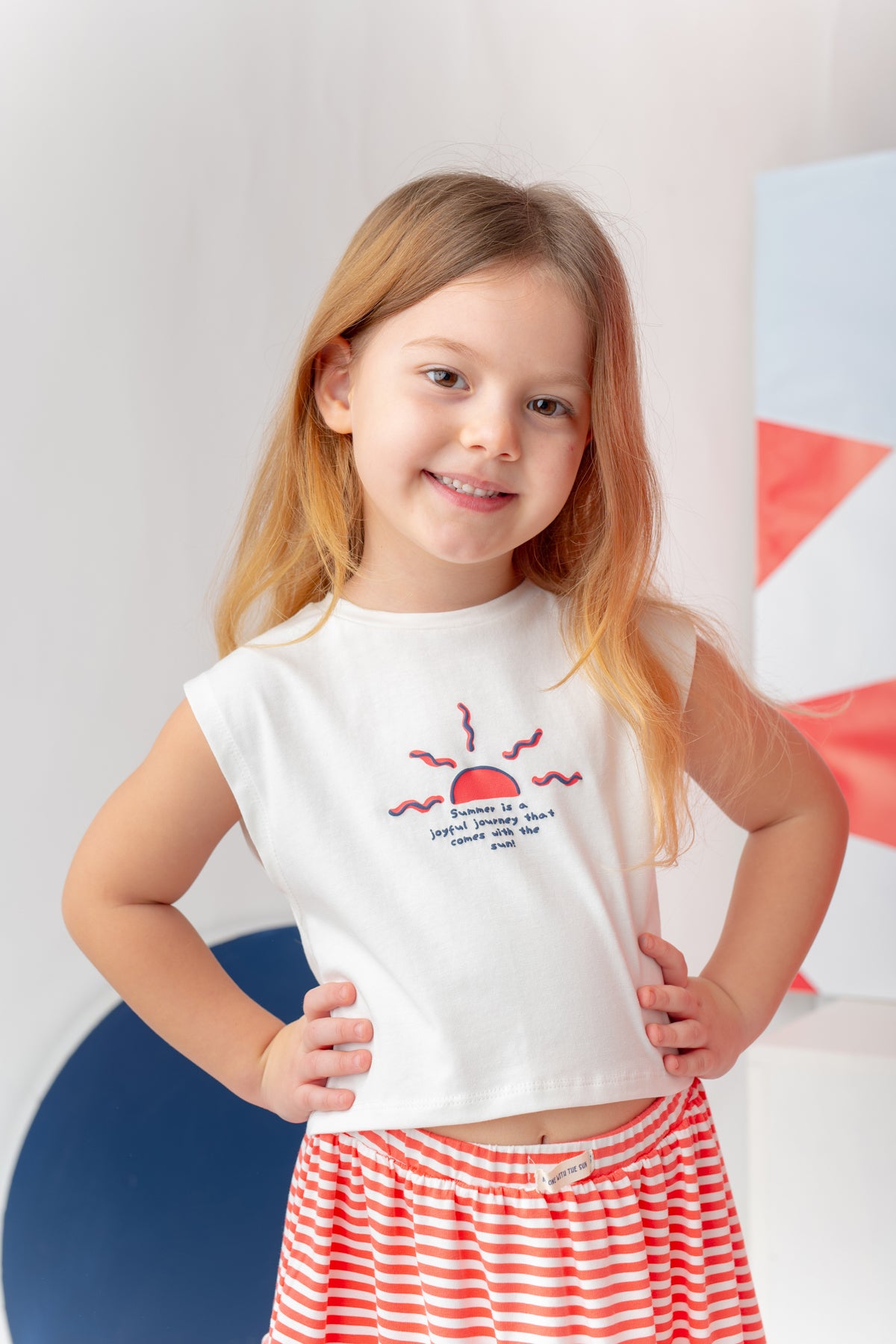 Kız Çocuk Hawaı Baskılı Kolsuz T-Shirt