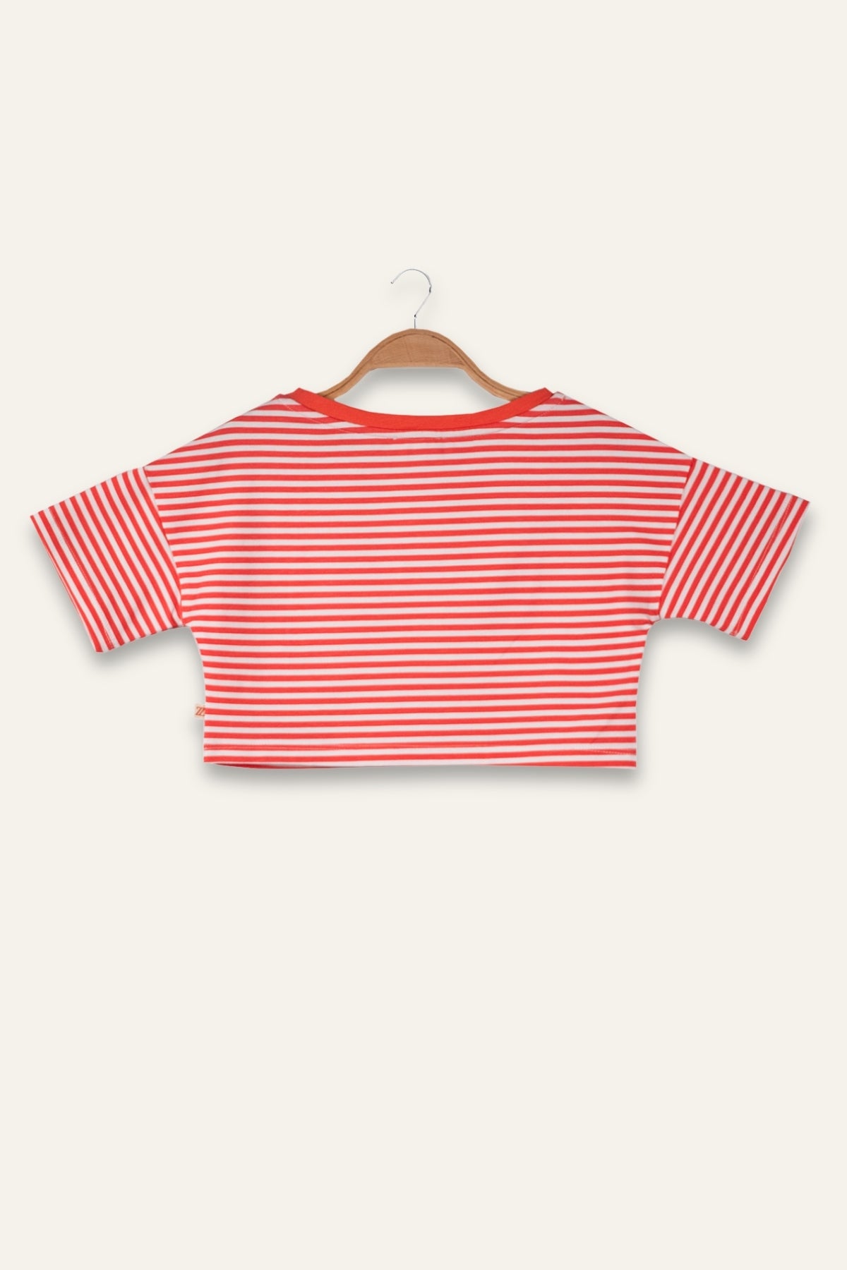 Kız Çocuk Çizgili Çep Detaylı Crop T-Shirt