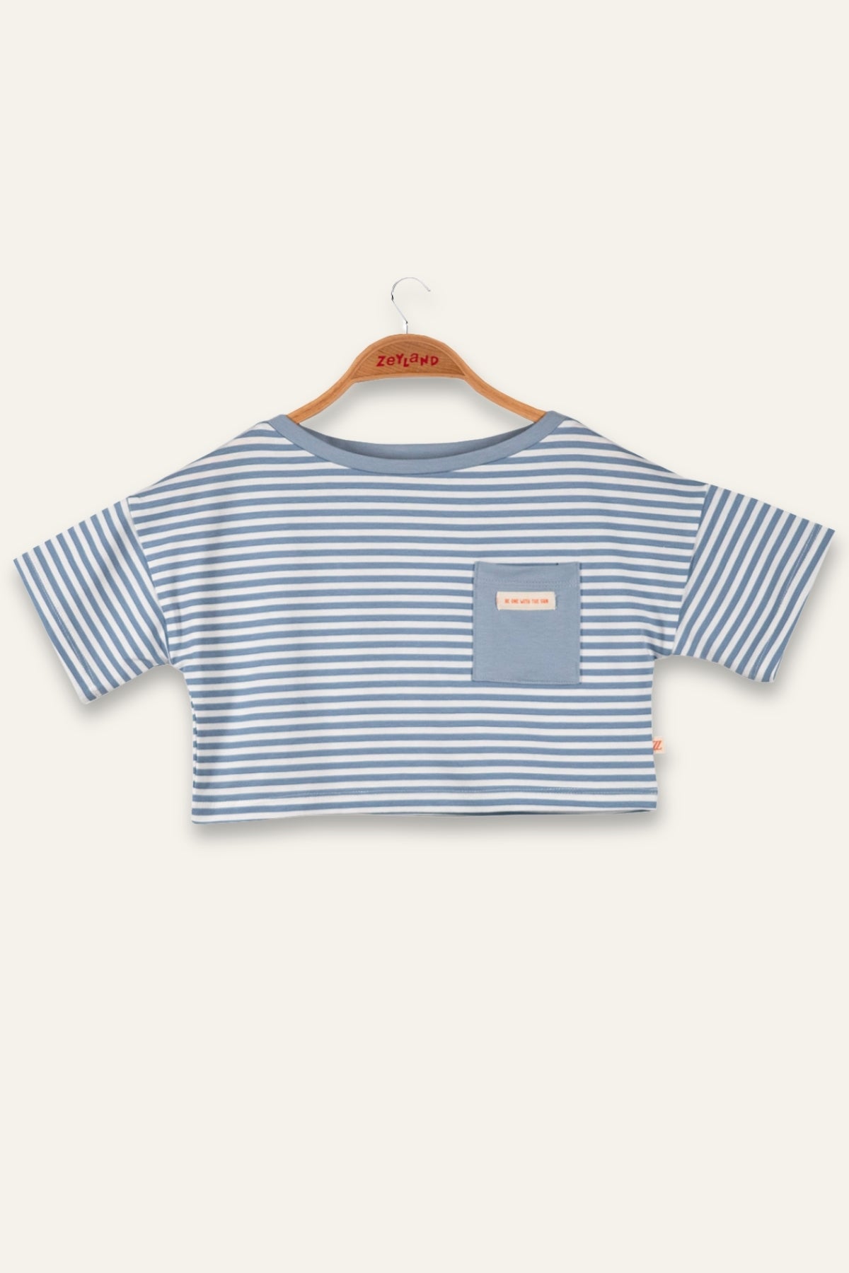 Kız Çocuk Çizgili Çep Detaylı Crop T-Shirt