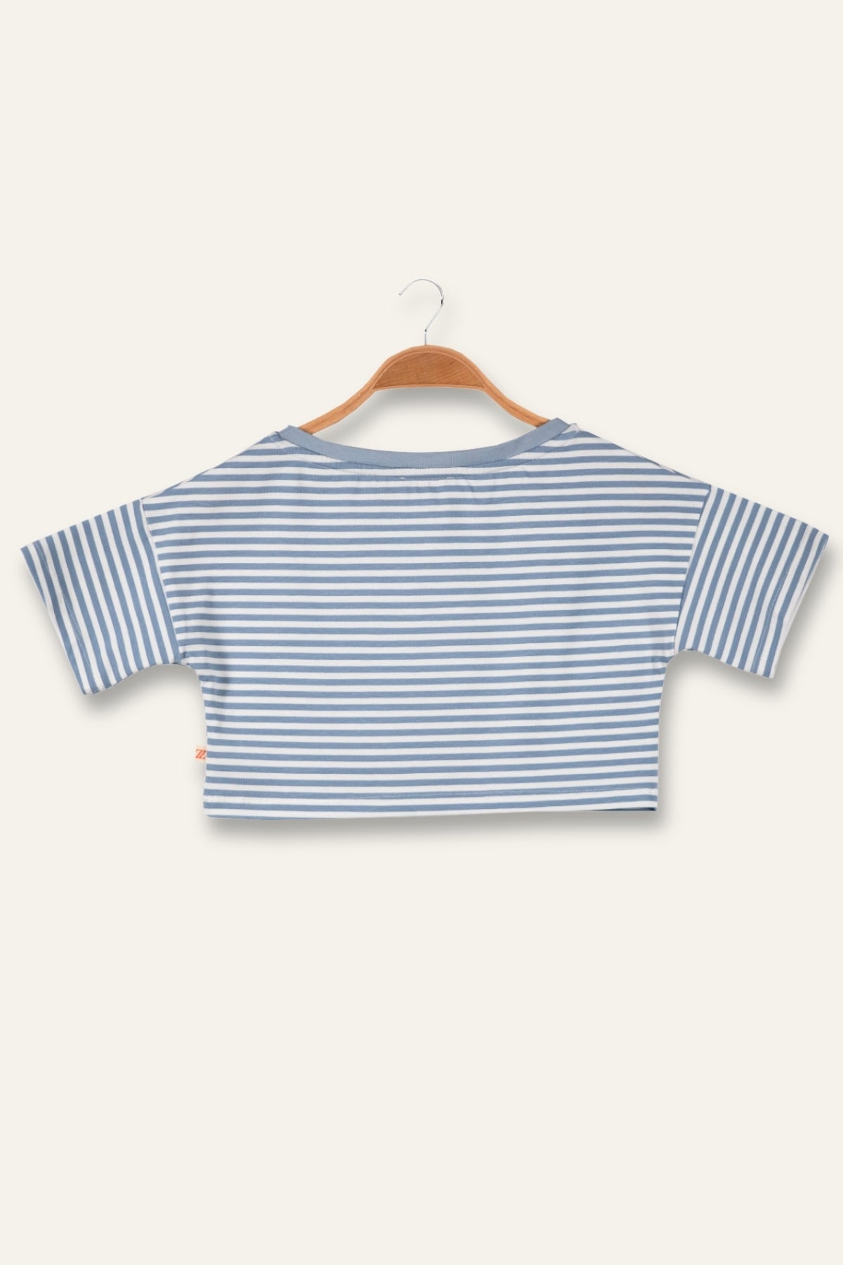 Kız Çocuk Çizgili Çep Detaylı Crop T-Shirt