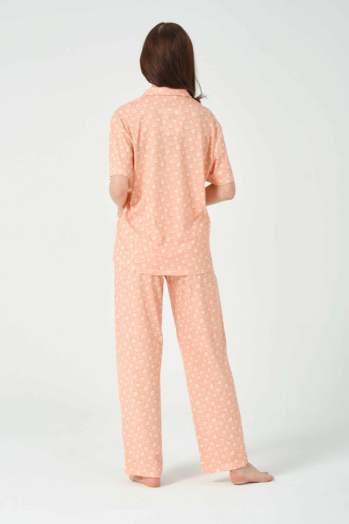 Kadın Çiçek baskılı Önden Düğmeli Pijama Takımı
