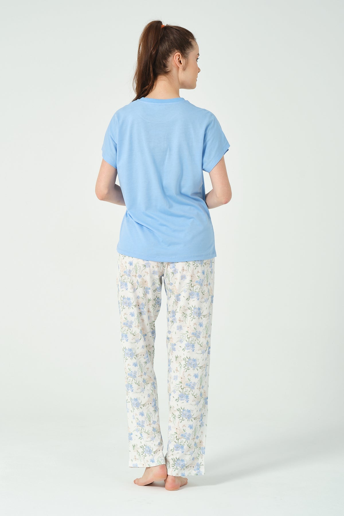 Kadın yarasa kol Tavşan Desenli Pijama Takımı