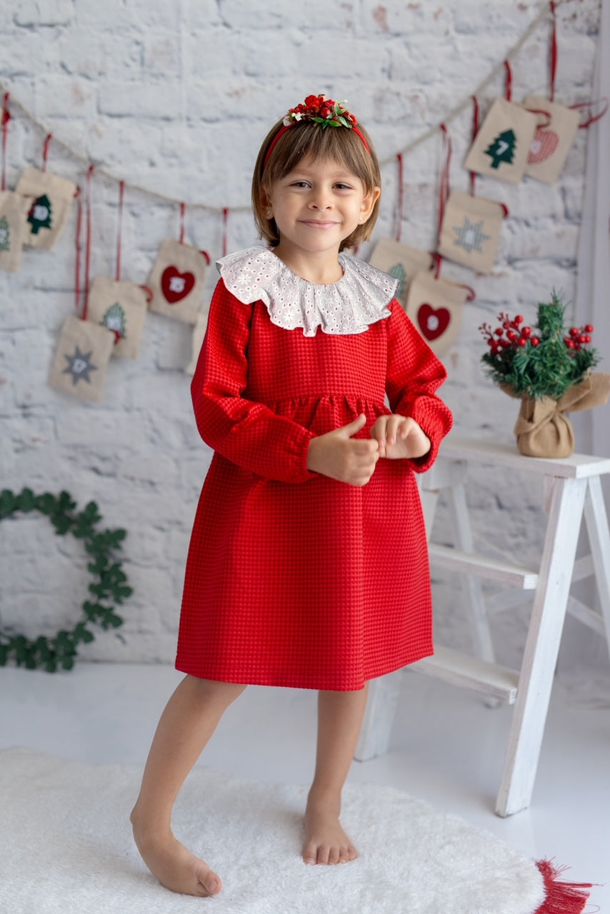 Kiz Bebek Yaka Detayli Dokuma Elbise