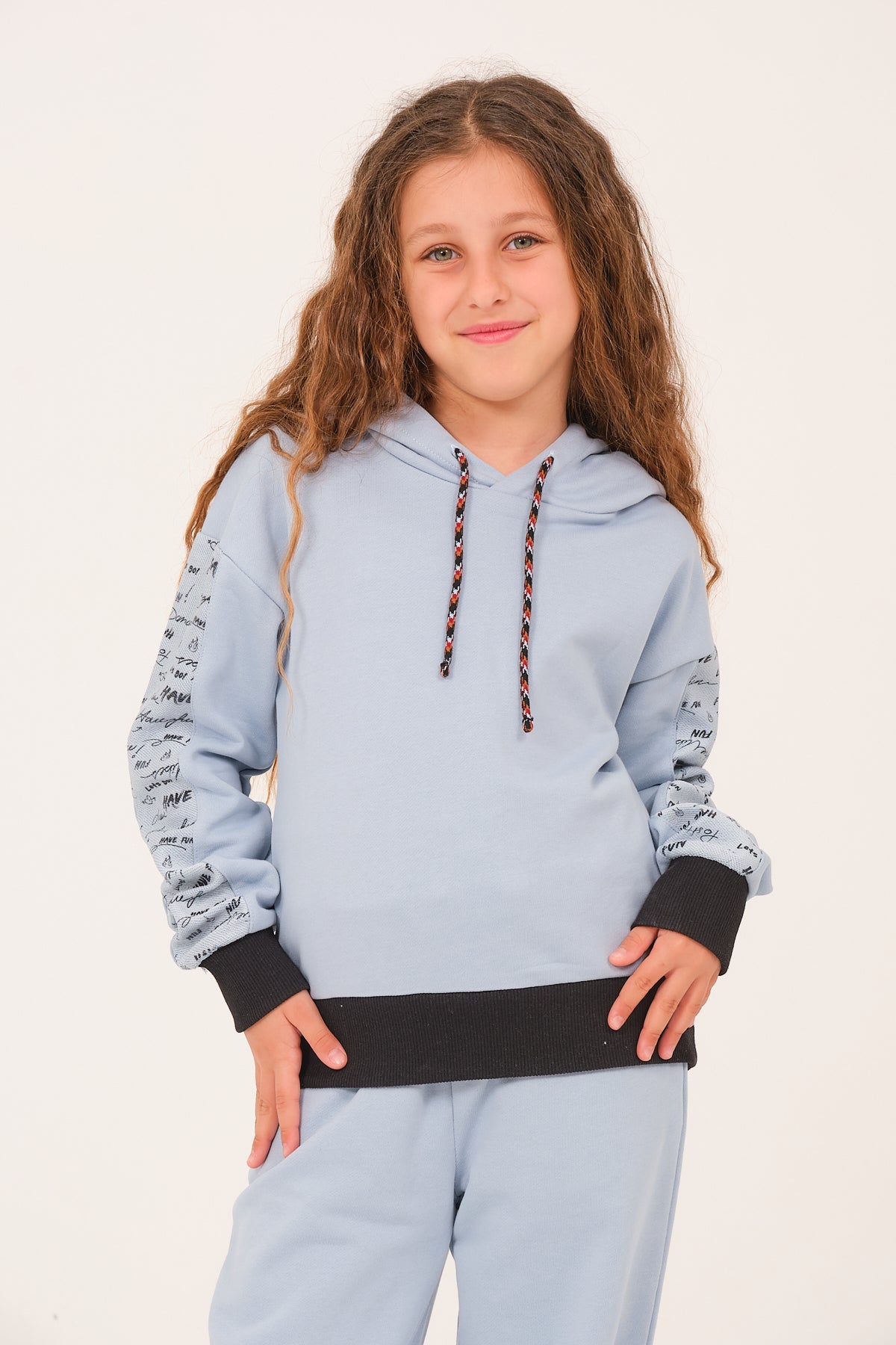Genç Kız Çocuk Yazı Baskılı Kapüşonlu Sweatshirt