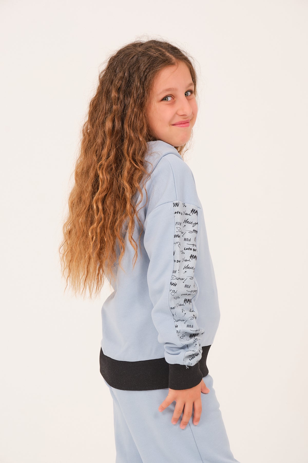 Genç Kız Çocuk Yazı Baskılı Kapüşonlu Sweatshirt