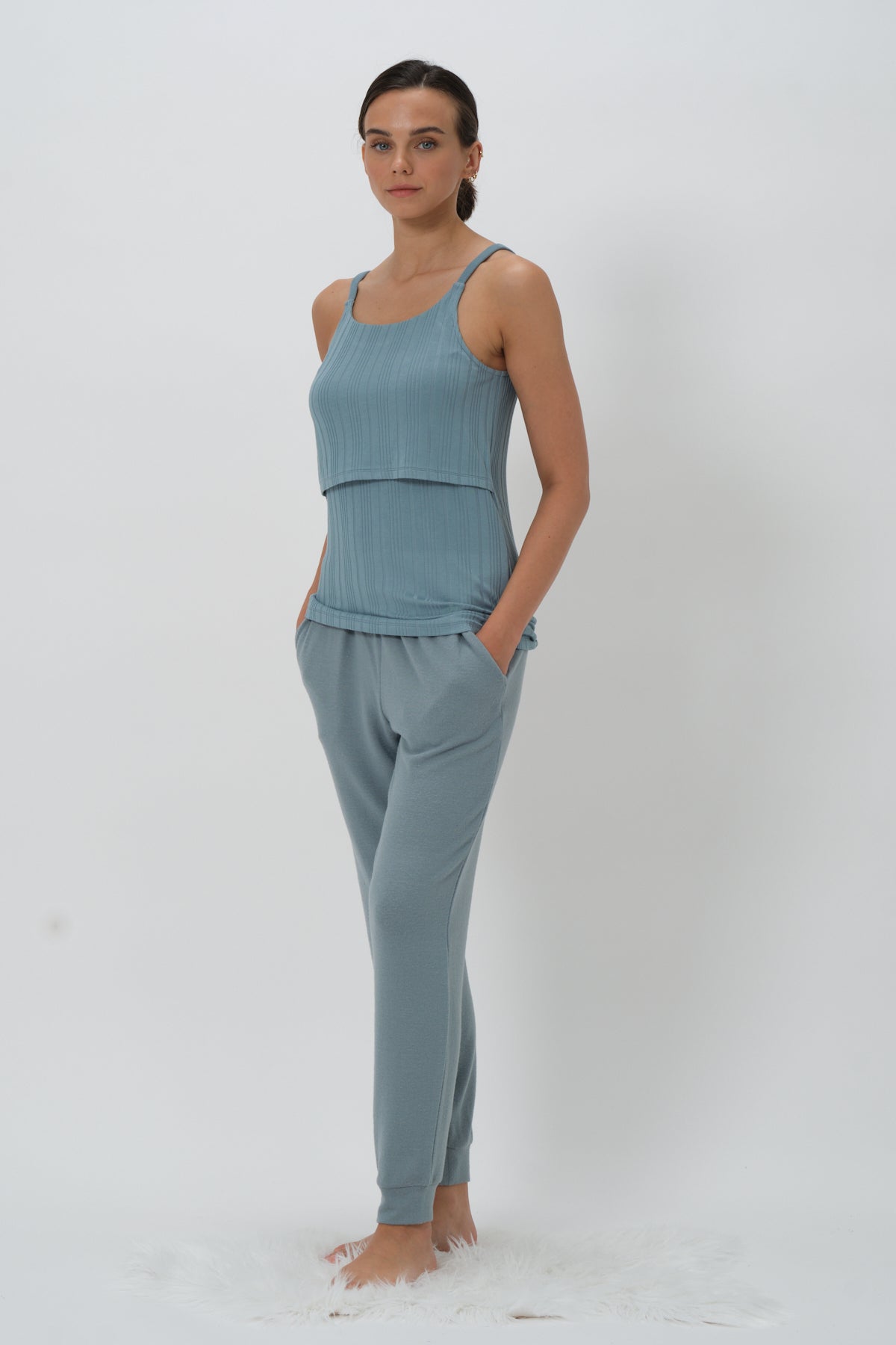 Kadın Askılı Emzirme Bluz Hamile Pijama Takımı