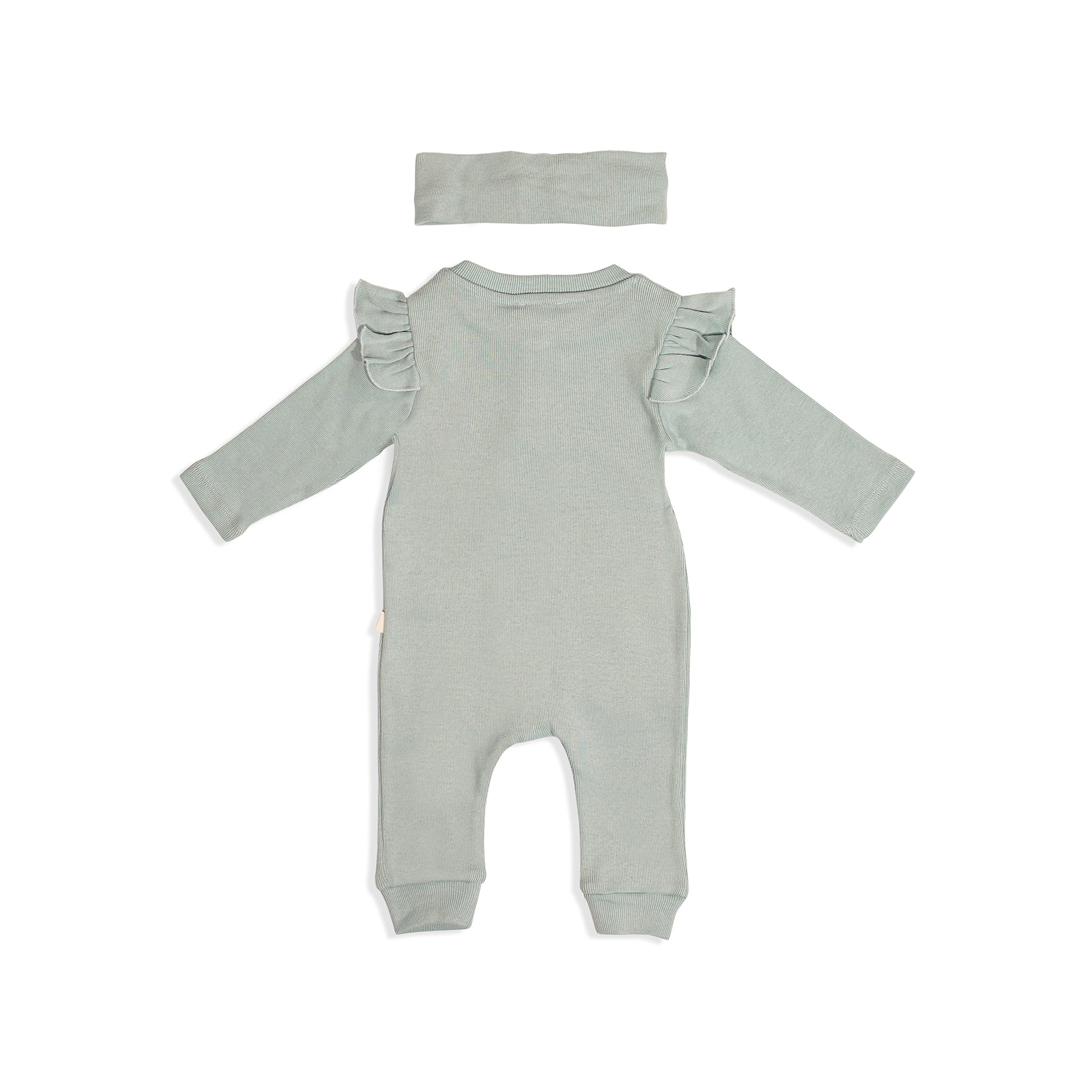 Kiz Bebek Gots Sertifikali %100 Organik Pamuk Kollari Firfirli Tulum ve Bandana Takim