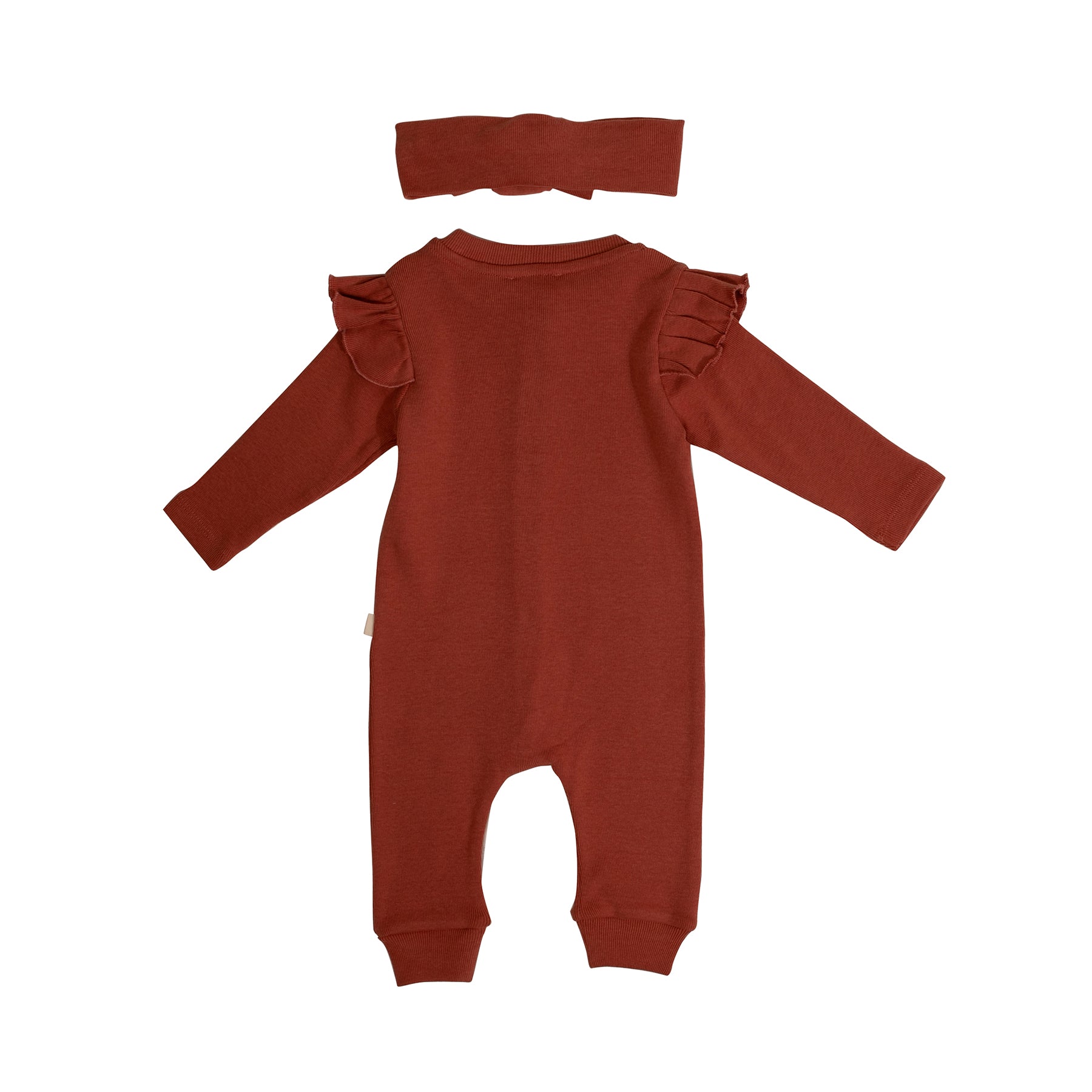 Kiz Bebek Gots Sertifikali %100 Organik Pamuk Kollari Firfirli Tulum ve Bandana Takim