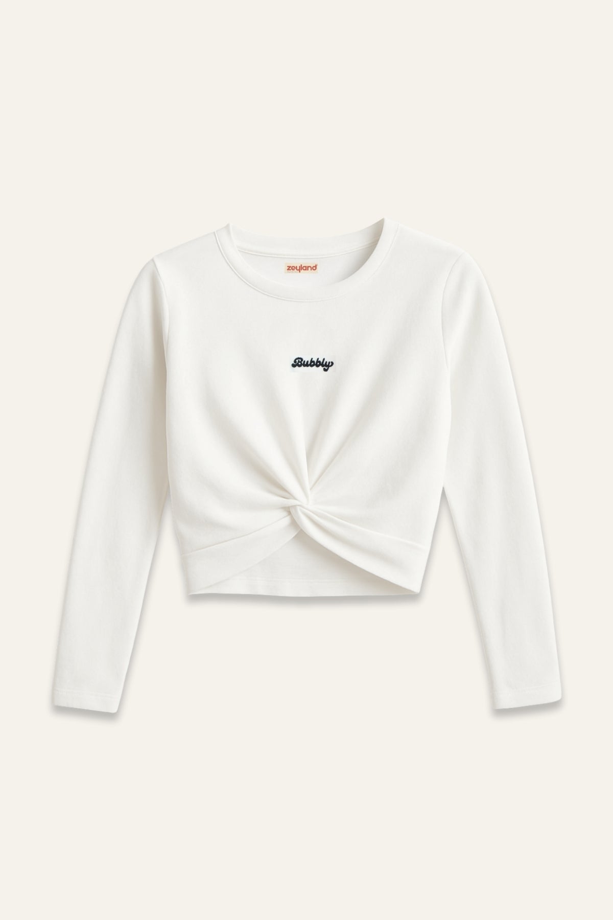 Kız Çocuk Nakışlı Uzun Kol Önden Büzgülü T-shirt