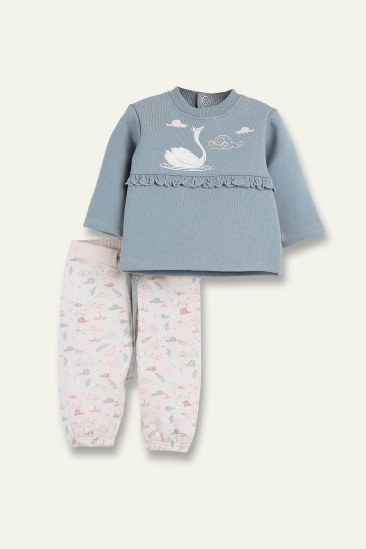 Kız Bebek Fırfır Detaylı Swaetshirt ve Eşofman Altı İkili Takım