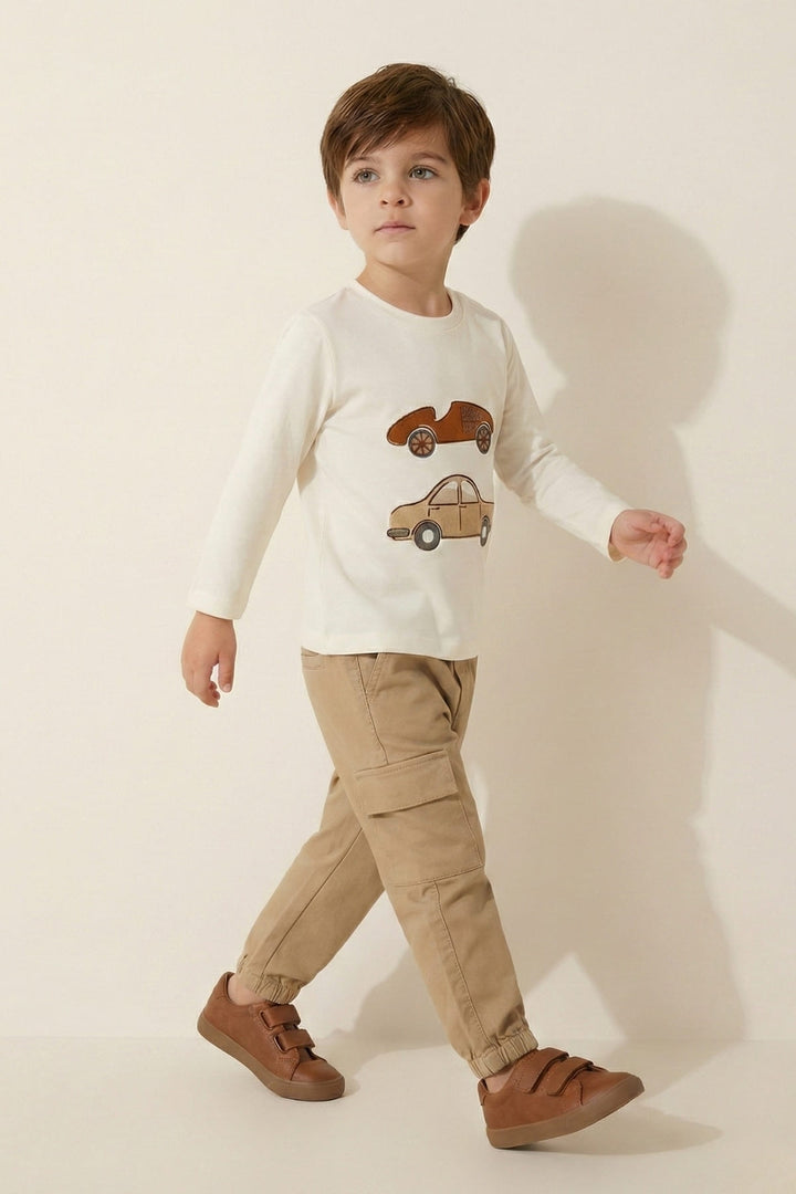 Erkek Bebek Baskılı T-shirt Gabardin Takım