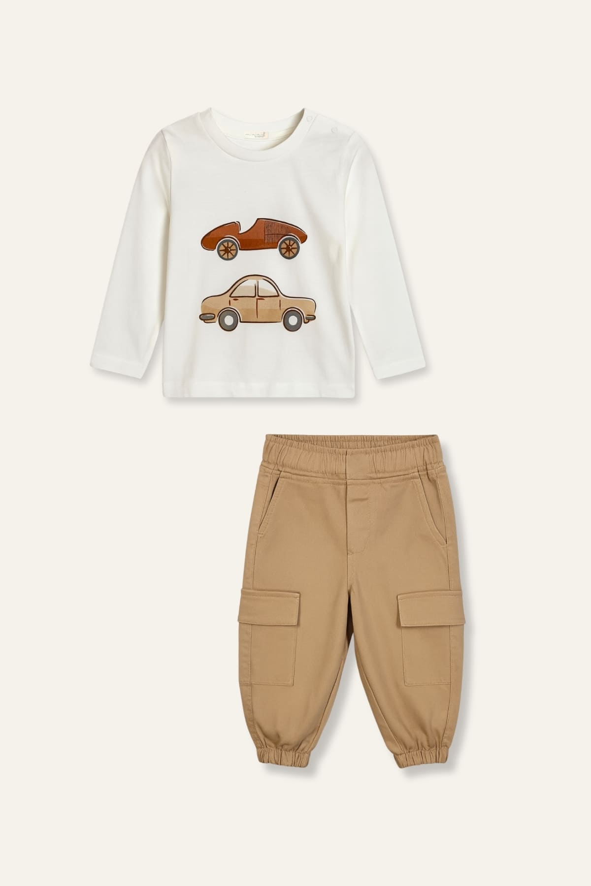 Erkek Bebek Baskılı T-shirt Gabardin Takım