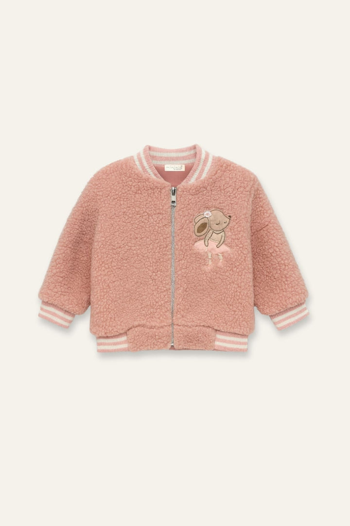 Kız Bebek Tavşan Nakışlı Peluş Mont