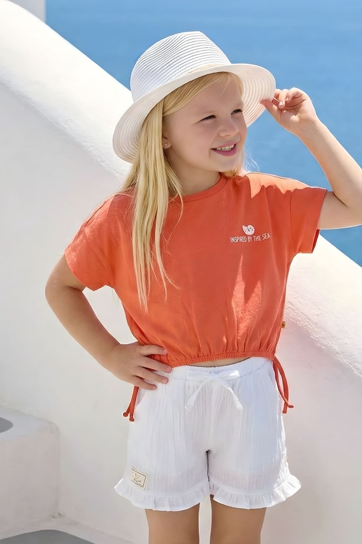 Kız Çocuk Hawai Baskılı Crop T-Shirt