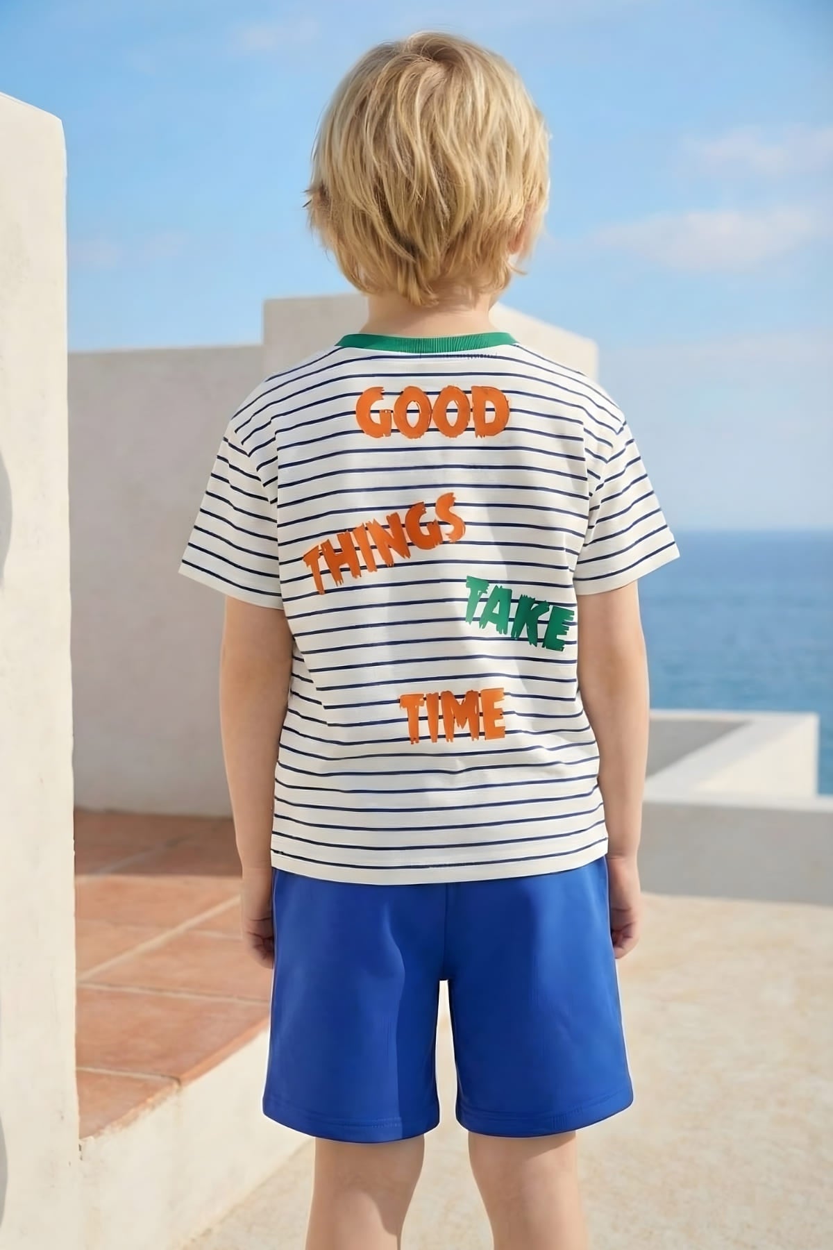 Erkek Çocuk Çizgili T-shirt ve Şort Takım