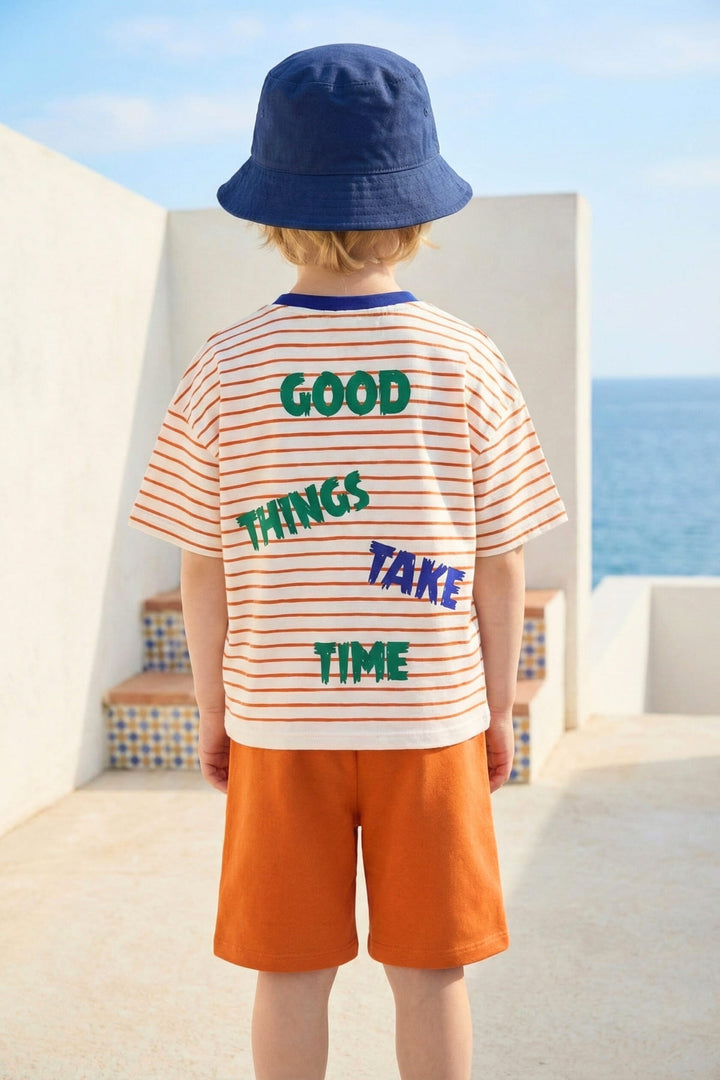 Erkek Çocuk Çizgili T-shirt ve Şort Takım