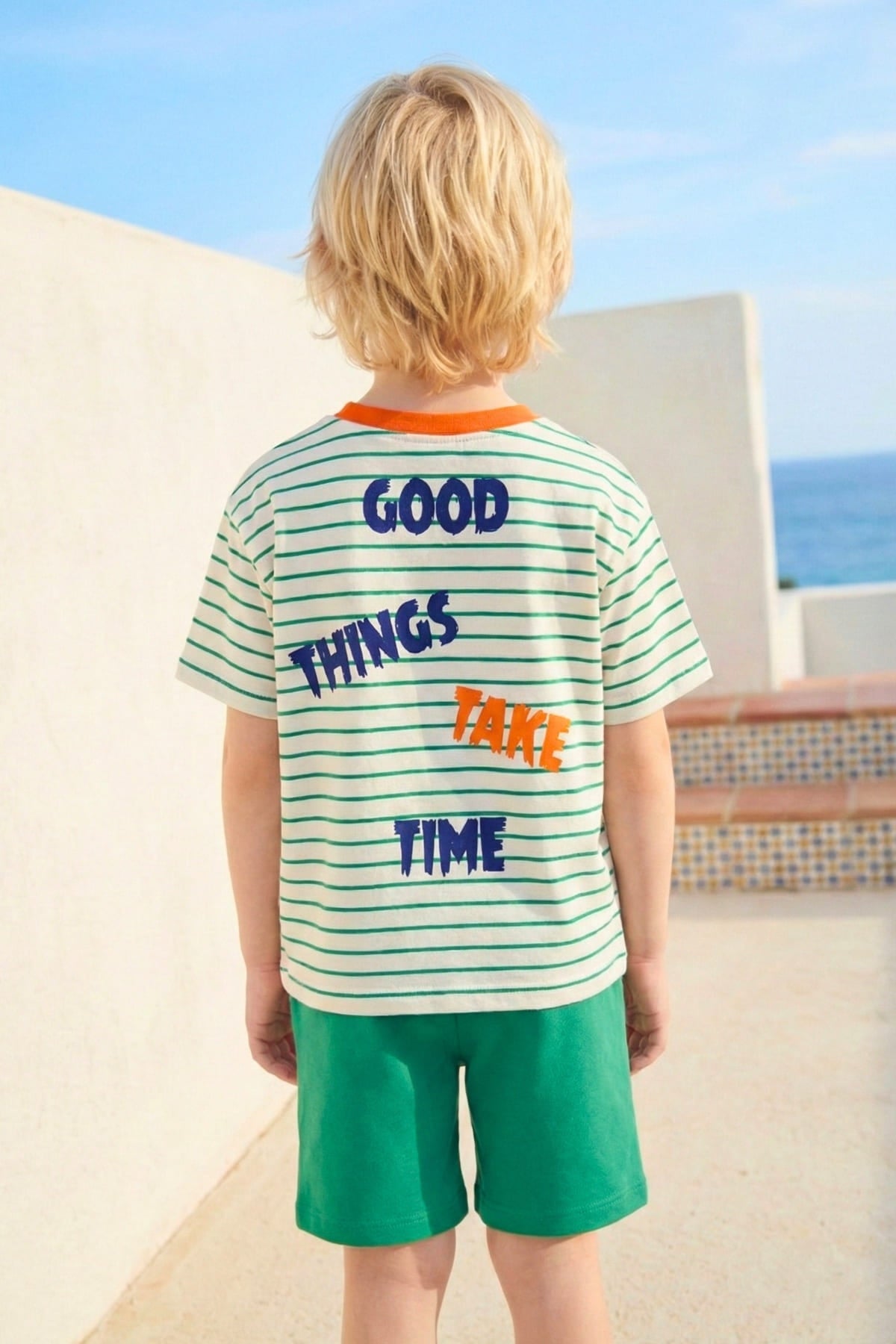 Erkek Çocuk Çizgili T-shirt ve Şort Takım