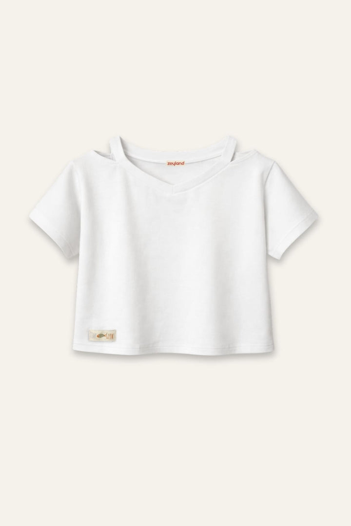 Kız Çocuk Yaka Detaylı T-shirt