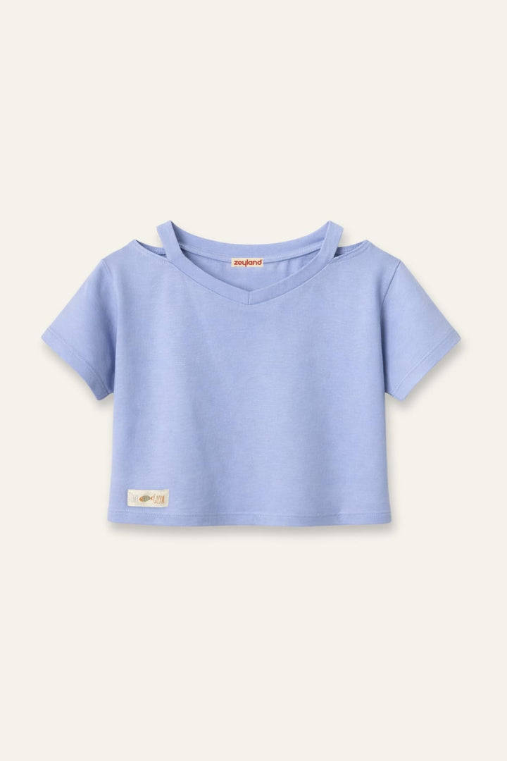 Kız Çocuk Yaka Detaylı T-shirt