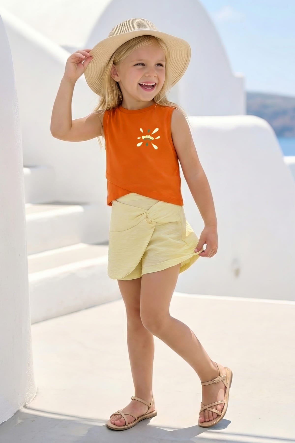 Kız Çocuk Baskılı Kolsuz T-shirt