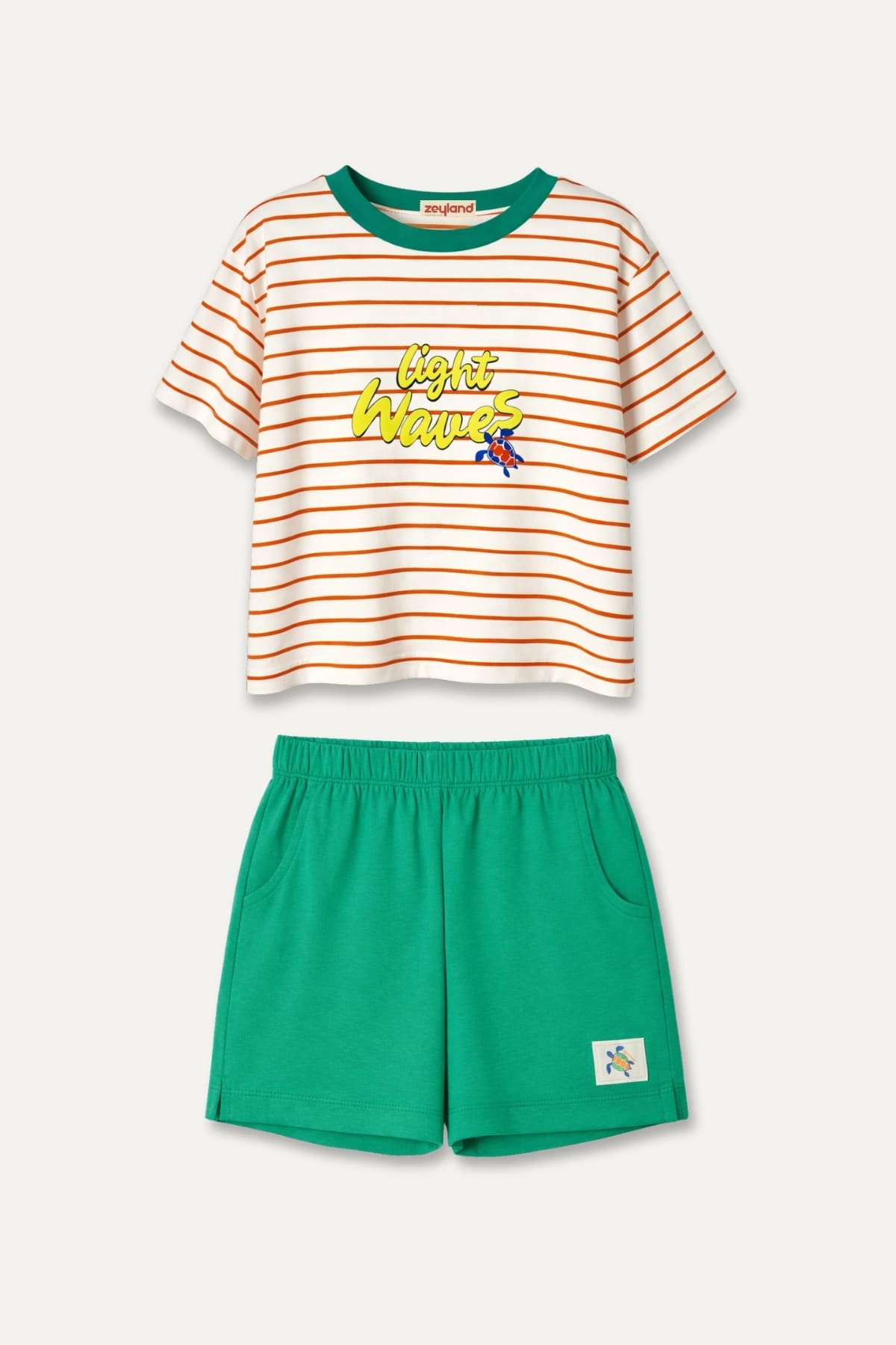 Kız Çocuk Çizgili T-shirt ve Şort Takım