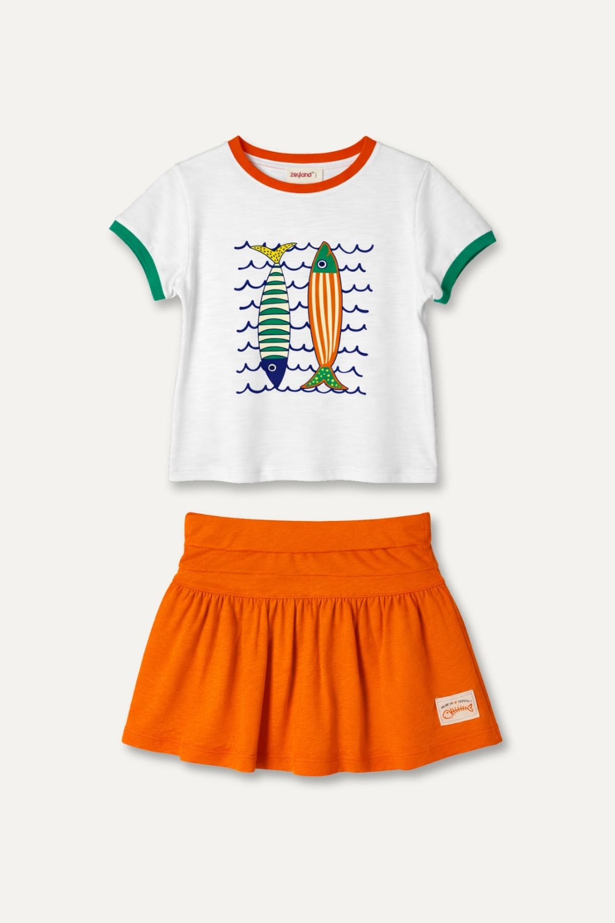 Kız Çocuk Baskılı T-shirt ve Etek Takım