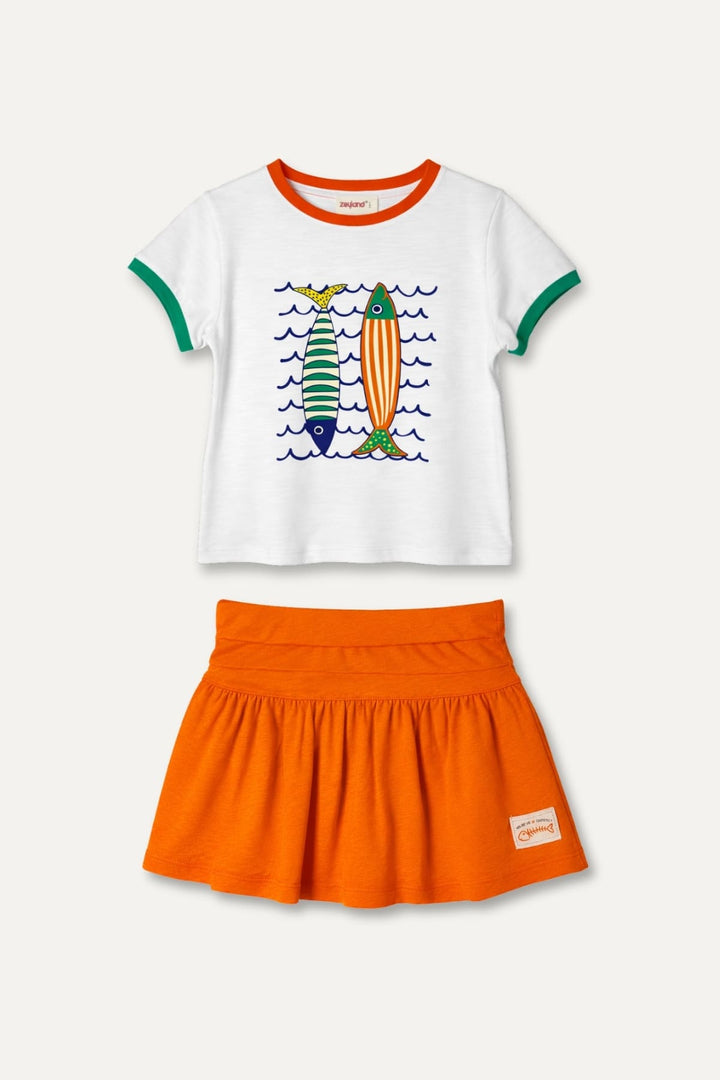 Kız Çocuk Baskılı T-shirt ve Etek Takım