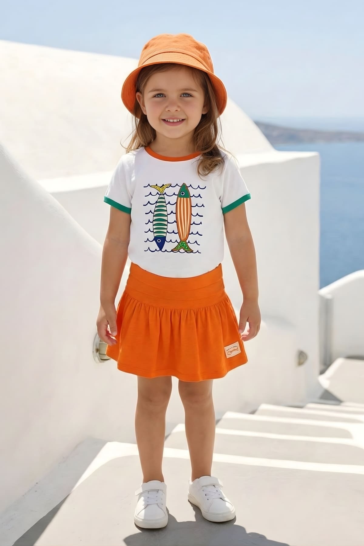 Kız Çocuk Baskılı T-shirt ve Etek Takım