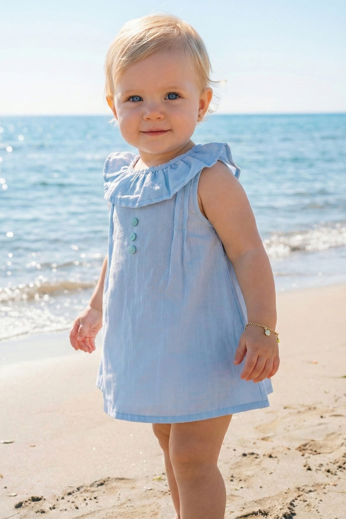 Kız Bebek Yakası Fırfırlı Badili Elbise