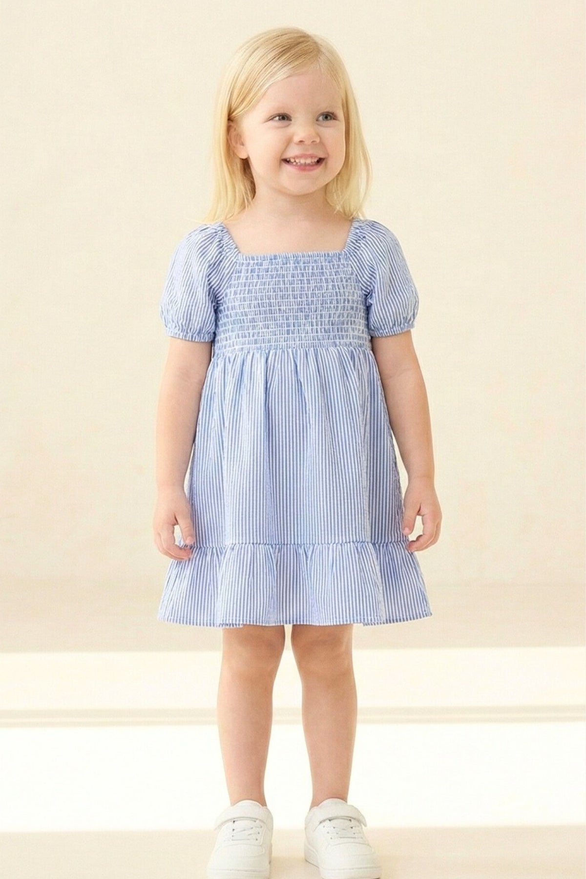 KIZ COCUK CIZGILI GIPELI DOKUMA MIDI ELBISE