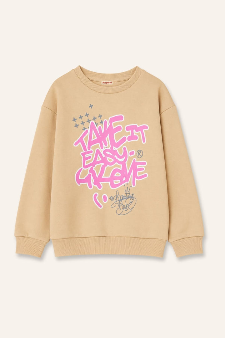 Kiz Erkek Çocuk Pembe Yazi Baskili Sweatshirt