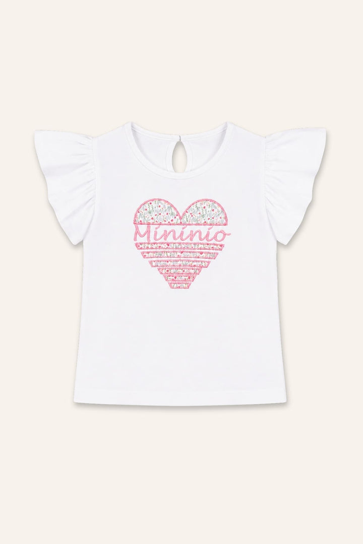Kız Çocuk Kalp Nakışlı T-shirt