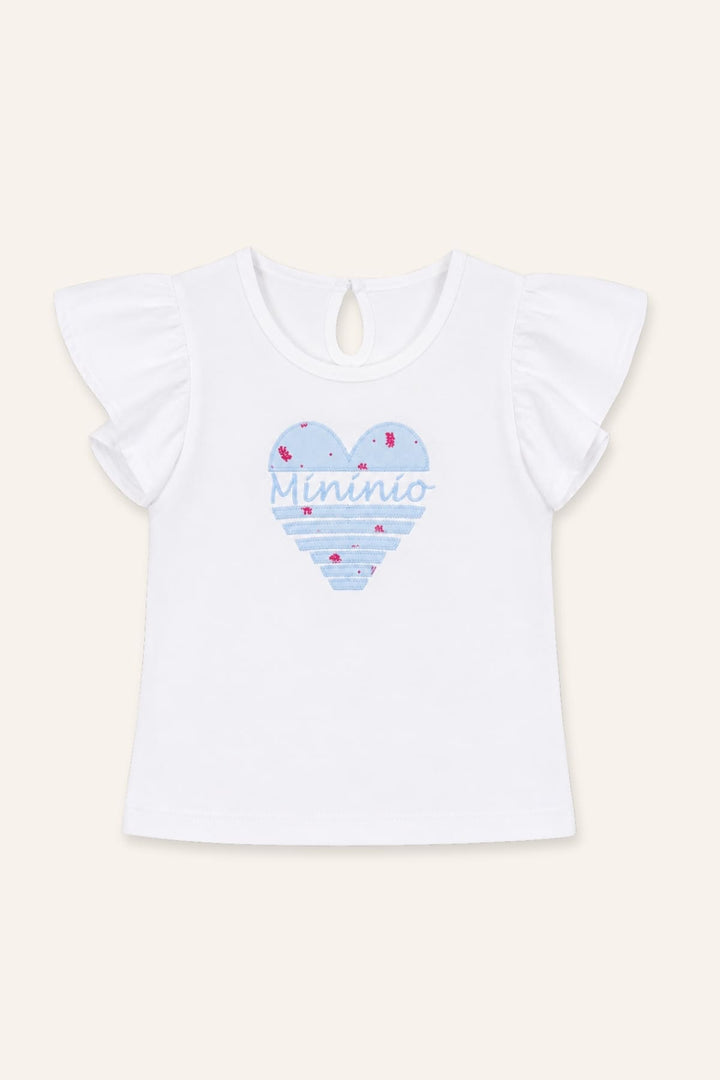 Kız Çocuk Kalp Nakışlı T-shirt