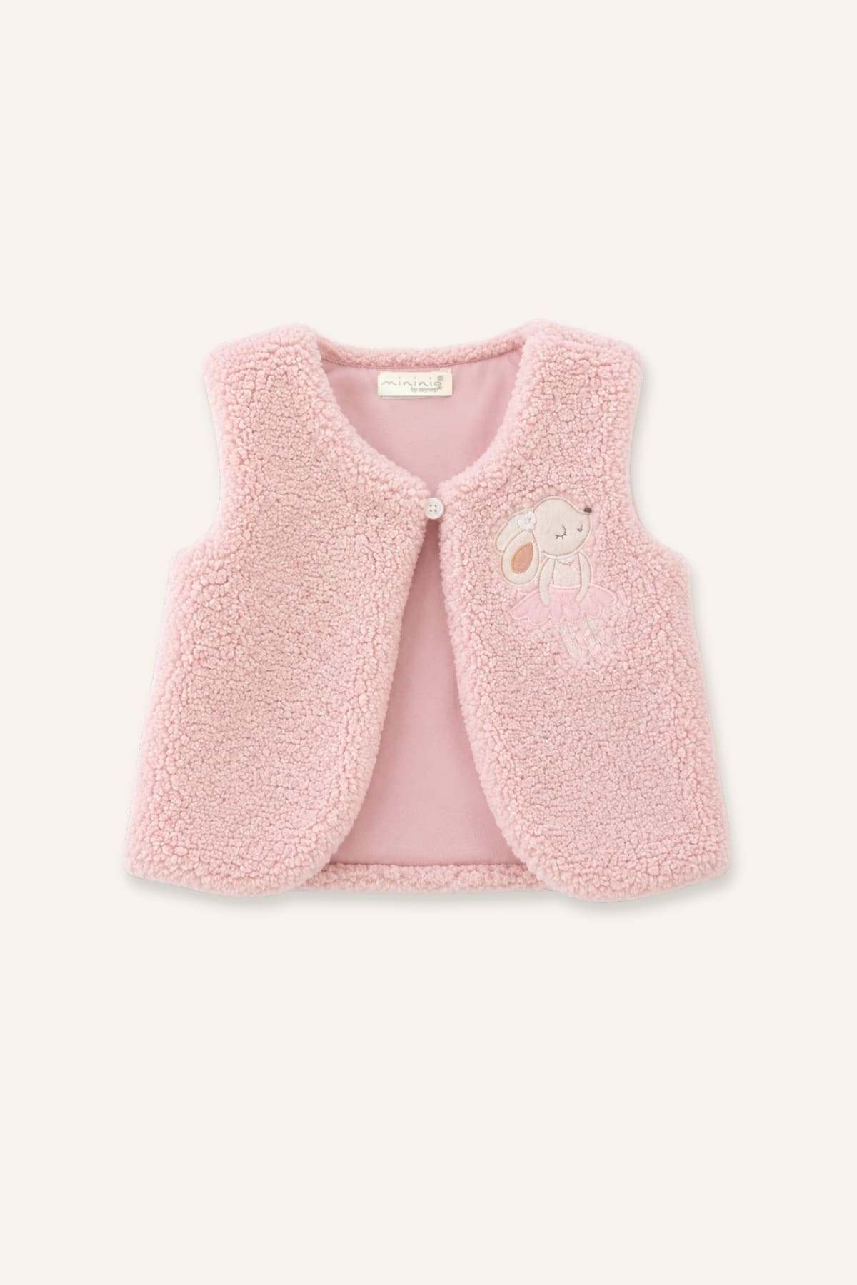 Kız Bebek Tavşan Nakışlı Peluş Yelek