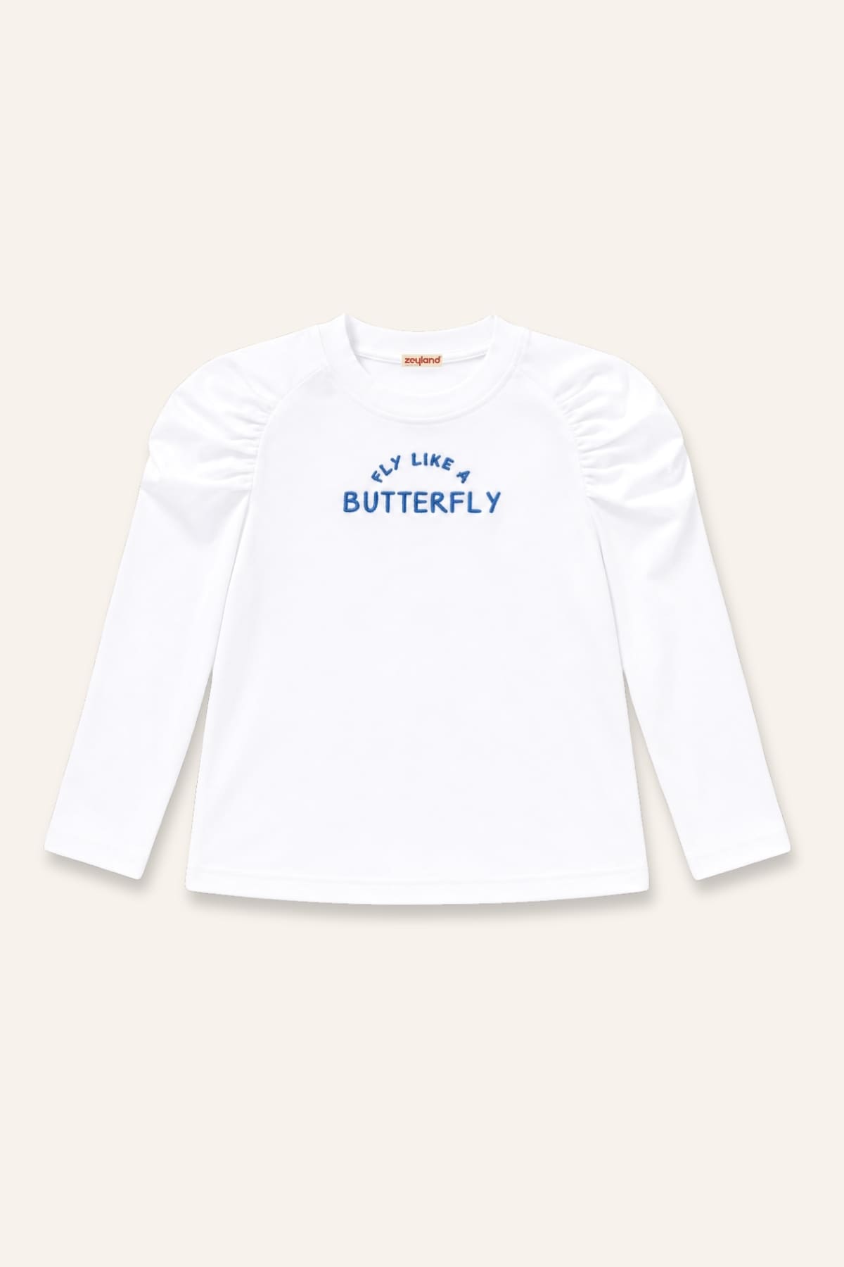 Kız Çocuk Nakış Detaylı Kolu Büzgülü Reglan T-Shirt