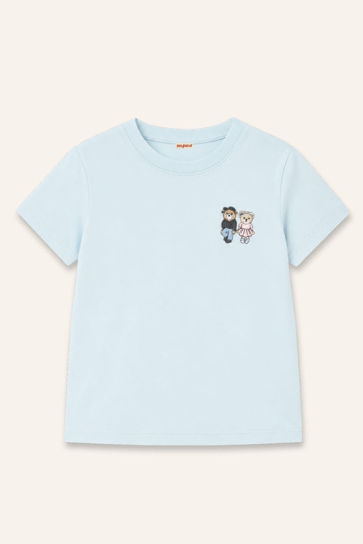 Kız Çocuk Nakış Detaylı Kısa Kollu T-Shirt
